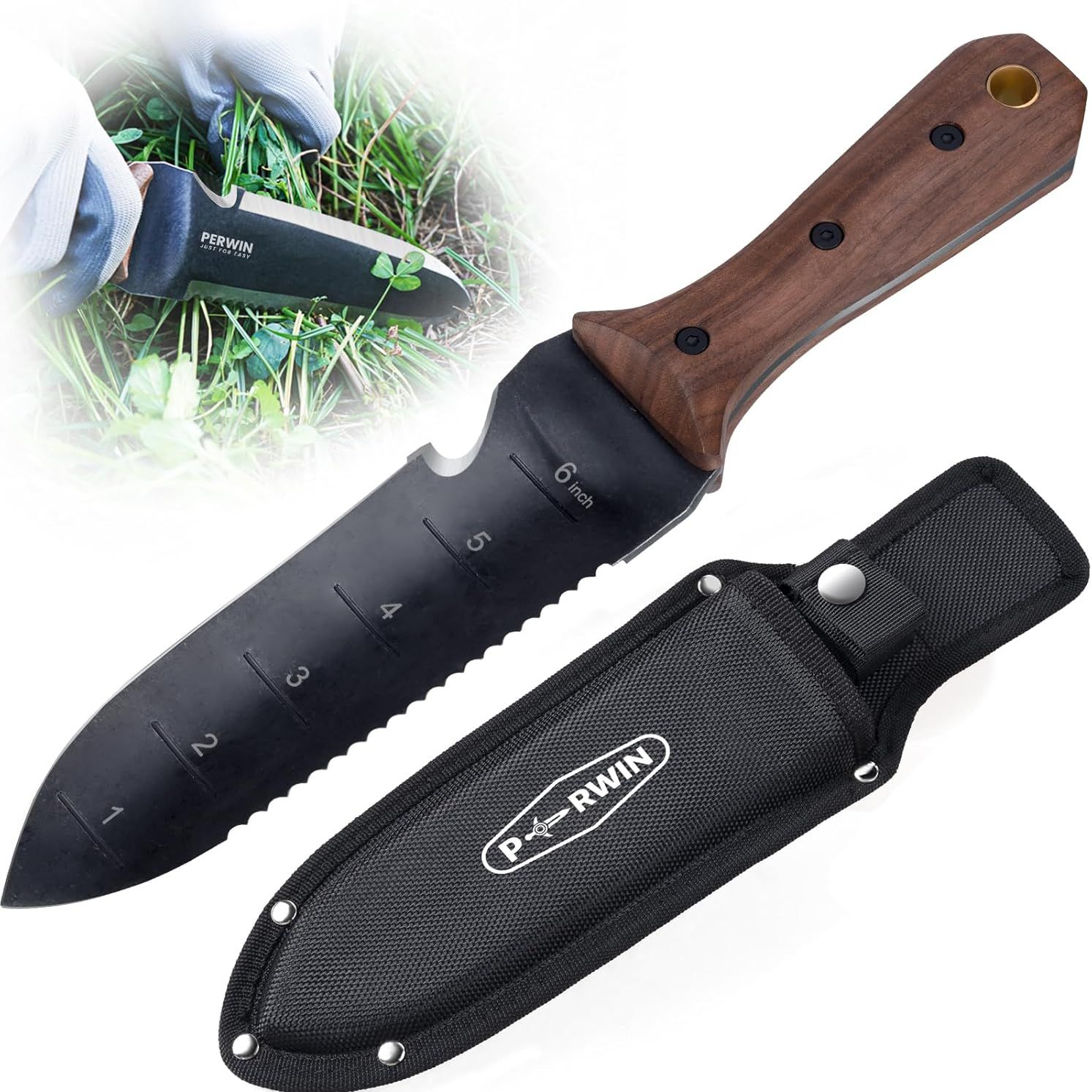 Perwin Hori Hori Garden Knife, Garden Tools With Sheath for Weeding,planting,digging, 7