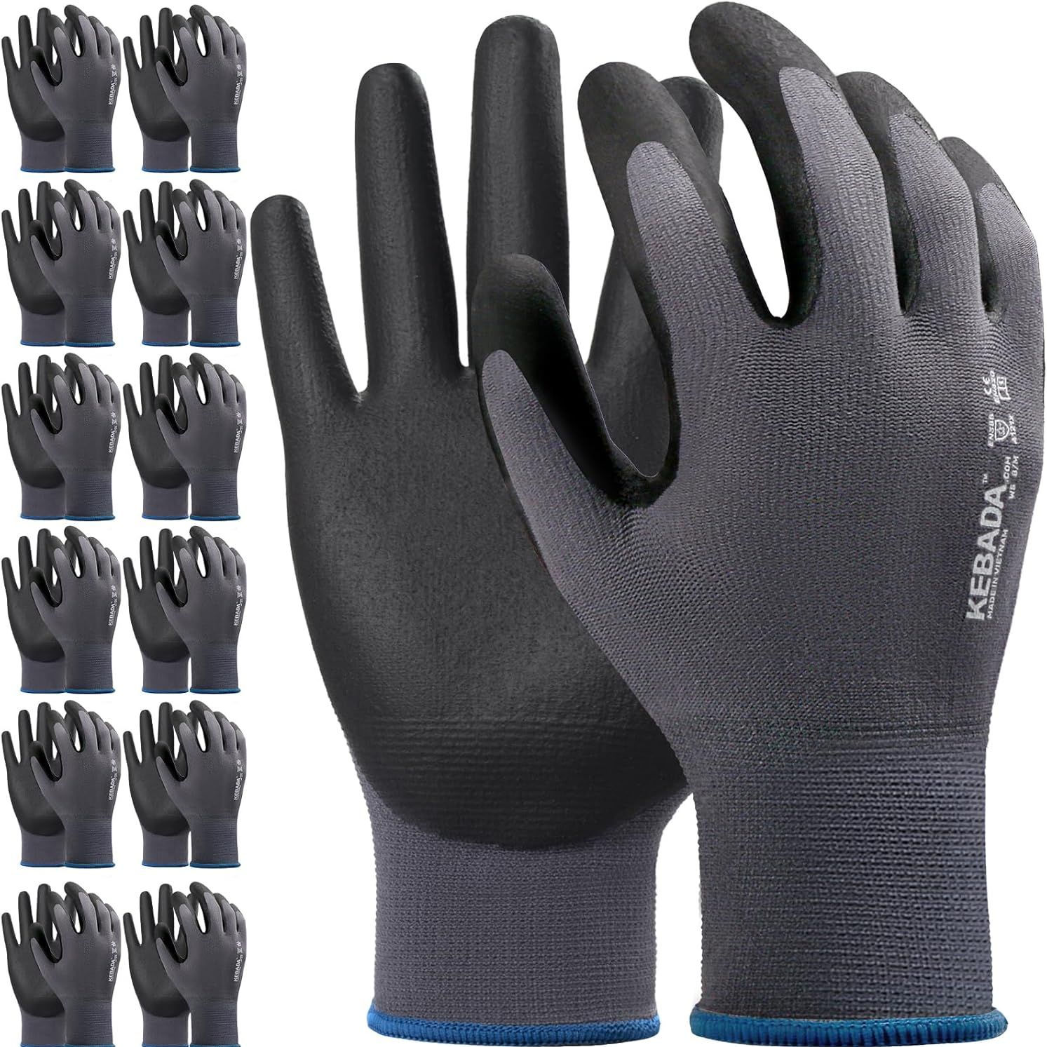 Kebada Work Gloves for Men and Women, Foam Nitrile Coated Safety Gloves With Grip, Ideal for Warehouse Package Handling, Gardening, Mechanic and Construction, Medium
