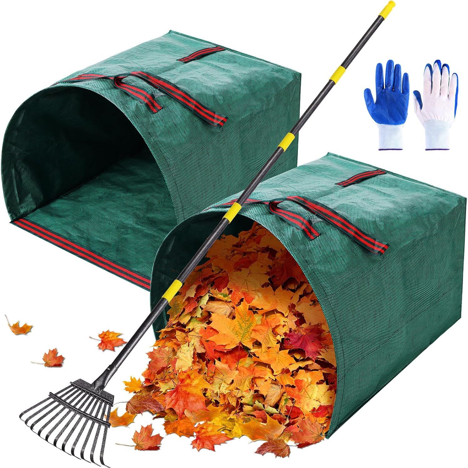 MUDEREK, 2 Pcs 40 Gallon Leaf Collector - Heavy Collapsible Lawn & Leaf Bags, Leaves Pick Up Tool Reusable Yard Waste Bags, Large Yard Dustpan Type Garden Bag for Leaves, Debris, Lawn Trash, Clippings, Grass