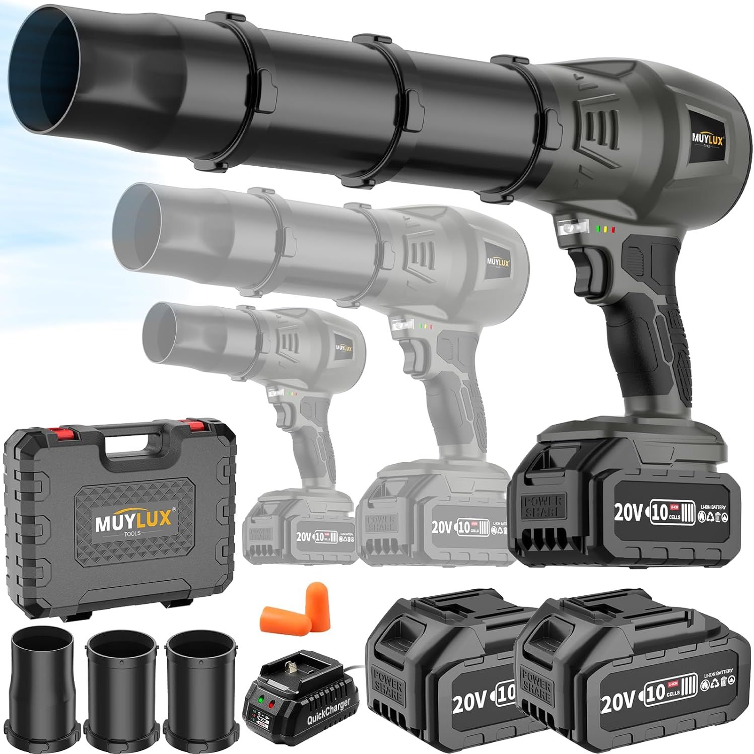 Cordless Snow Blower With 2-Battery Fast Charger | 200,000 Rpm Powerful Motor With 3-Section Adjustable Nozzle for Yard Garage Car Cleaning, Turbo Breeze Electric Blower With Led