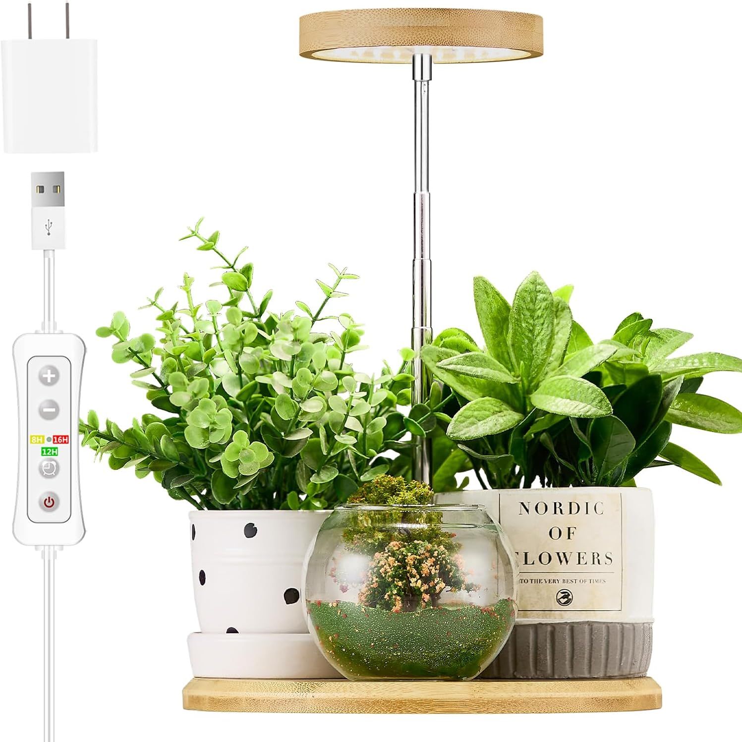 Plant Grow Light for Indoor Plant,bamboo Mini Led Grow Light Garden,height Adjustable,automatic Timer With 8/12/16 Hours