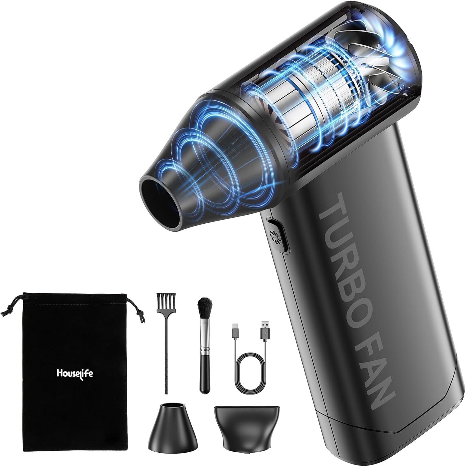 Houselife Cordless Snow Blower for Car, Handheld Electric Air Duster With Brushless Motor, 150000 Rpm Mini Turbo Snow Blower Battery Powered, Portable Air Blowers for Windows/stairs/patio