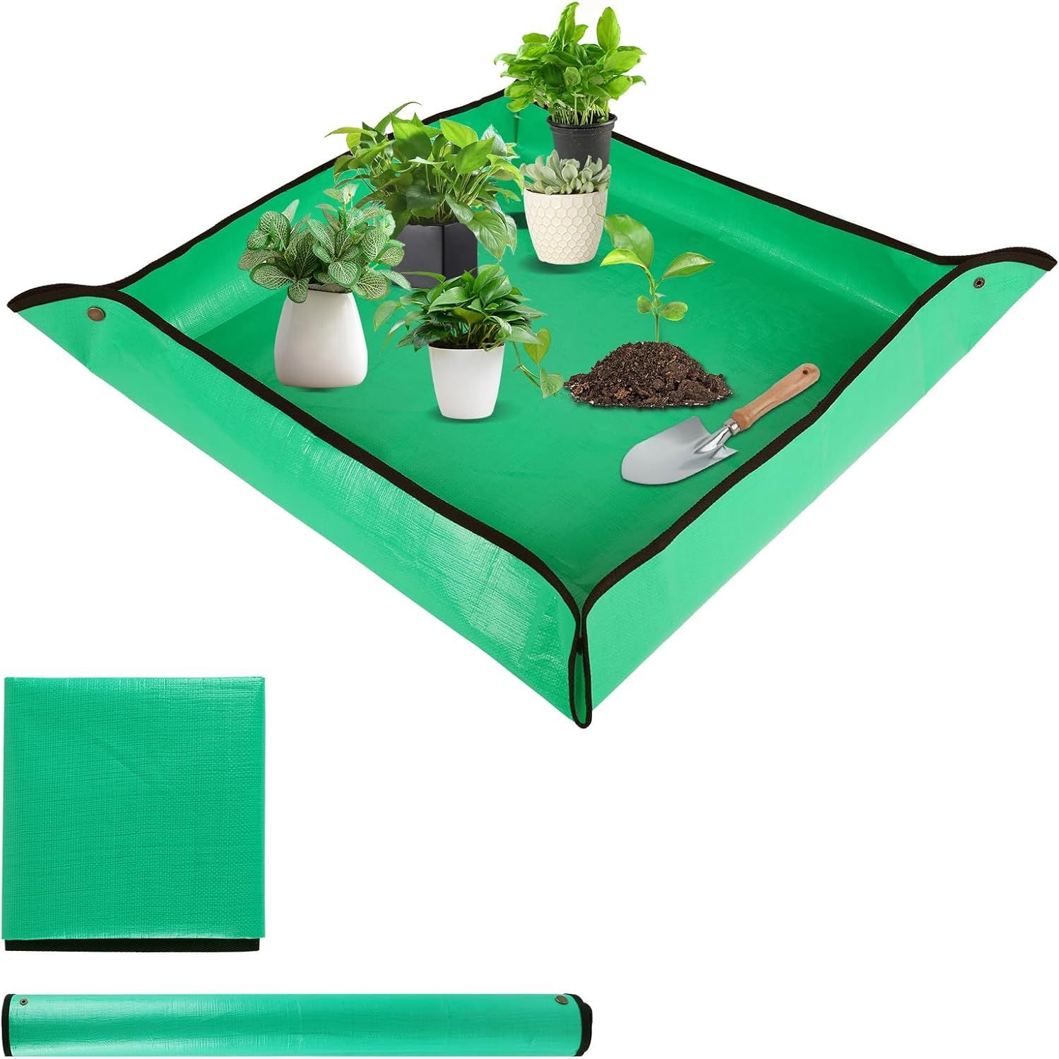 Lchuang Repotting Mat for Indoor Plant Transplanting - 26'' X 26'' Planting Soil Mess Control, Portable Succulent Potting Tray Waterproof Gardening Mat (pale Green)