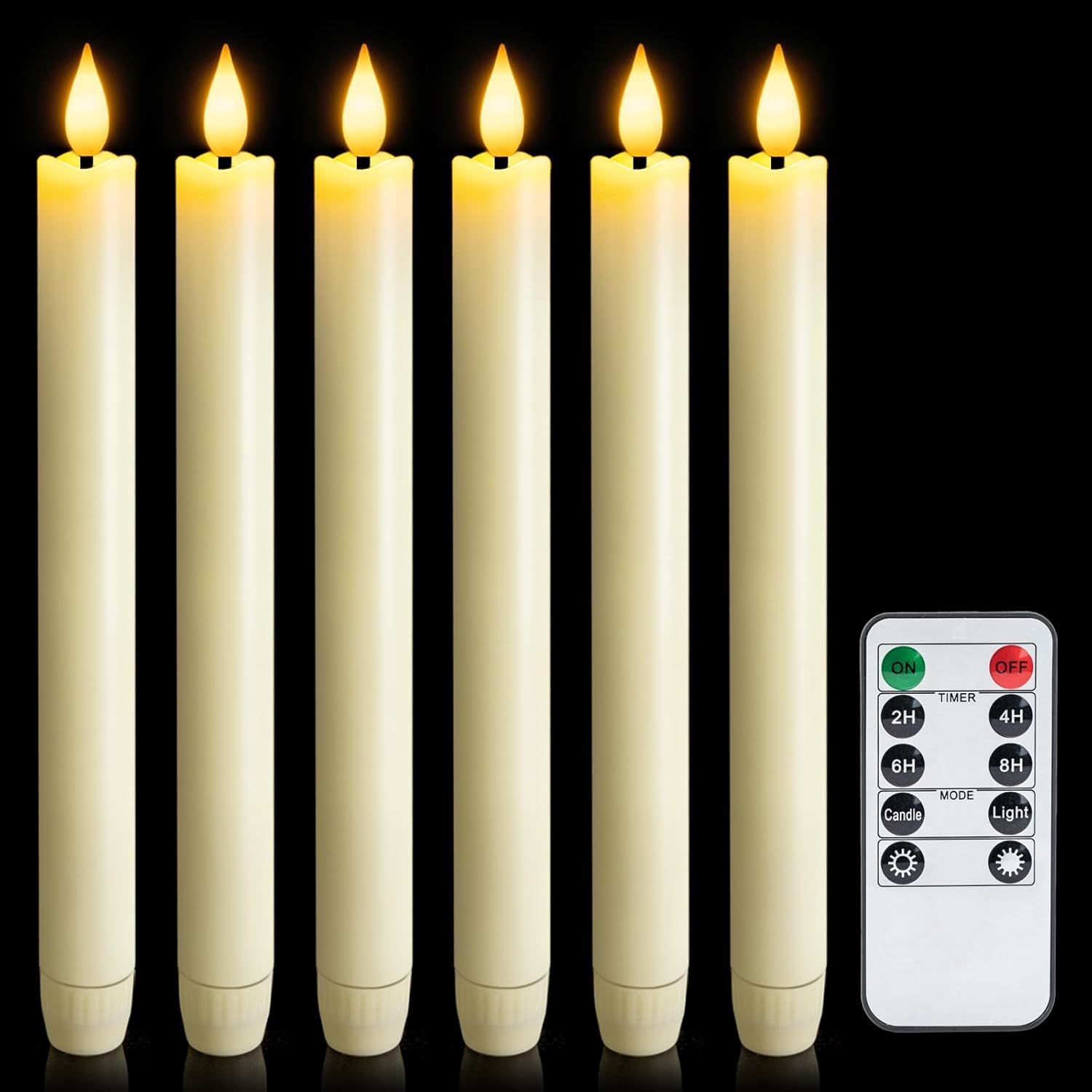 Meigic 12 Pcs Flameless Taper Candles With Remote Timer Dimmer, 9.6 Inches Ivory Plastic Led Candlesticks, Battery Operated Led Warm Light Window Candles, for Wedding Home Christmas Decoration