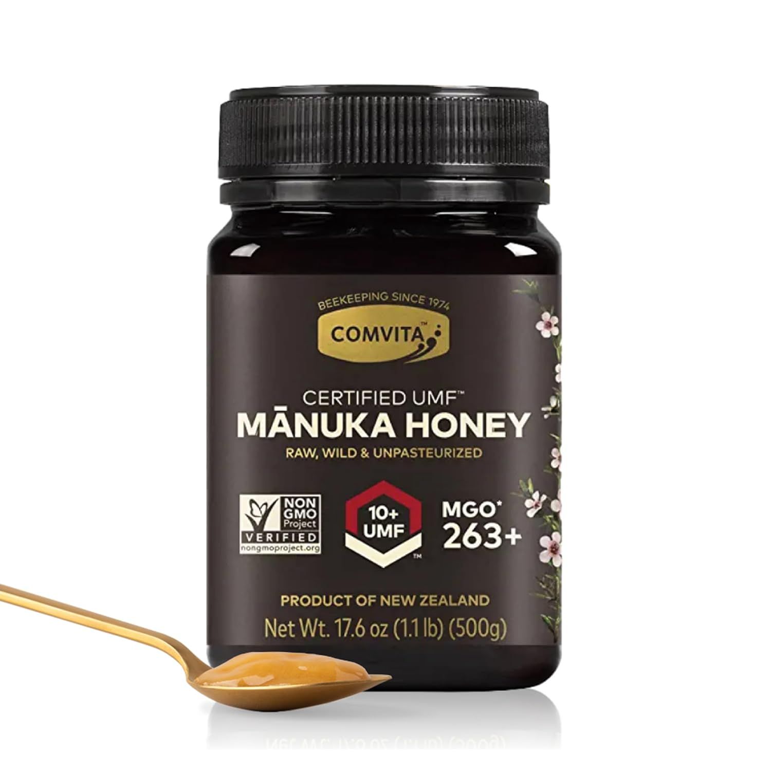 Comvita Manuka Honey Umf 10+ (mgo 263+) - Raw Manuka Honey New Zealand, Pure &amp;amp; Unpasteurized, Superfood for Immune Health, Use in Tea, Wild, Monofloral, Non-Gmo - 500g (17.6 Oz)