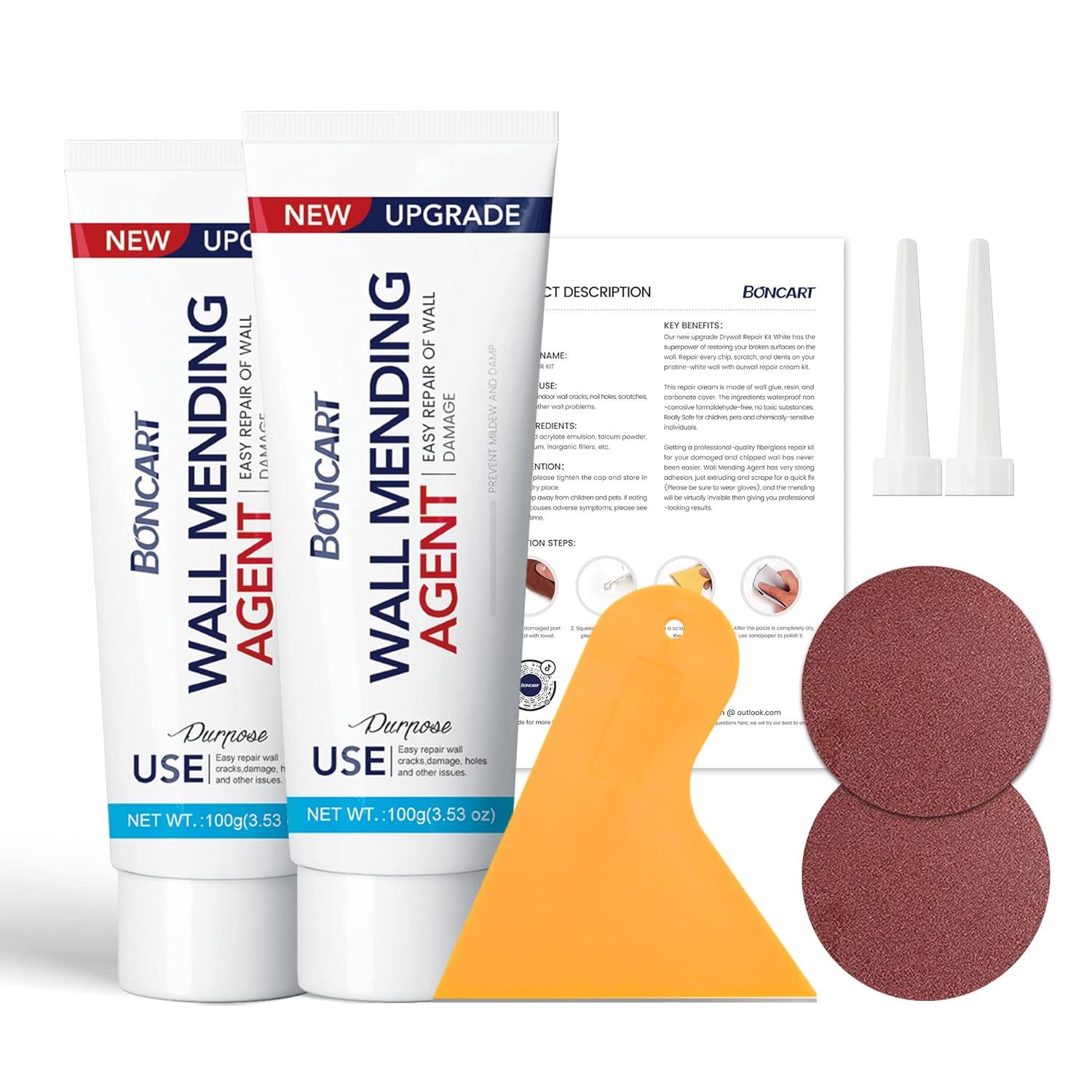 Drywall Repair Kit,2 Pack Wall Mending Agent,wall Spackle With Scraper, Wall Surface Hole Fill Quick and Easy Solution