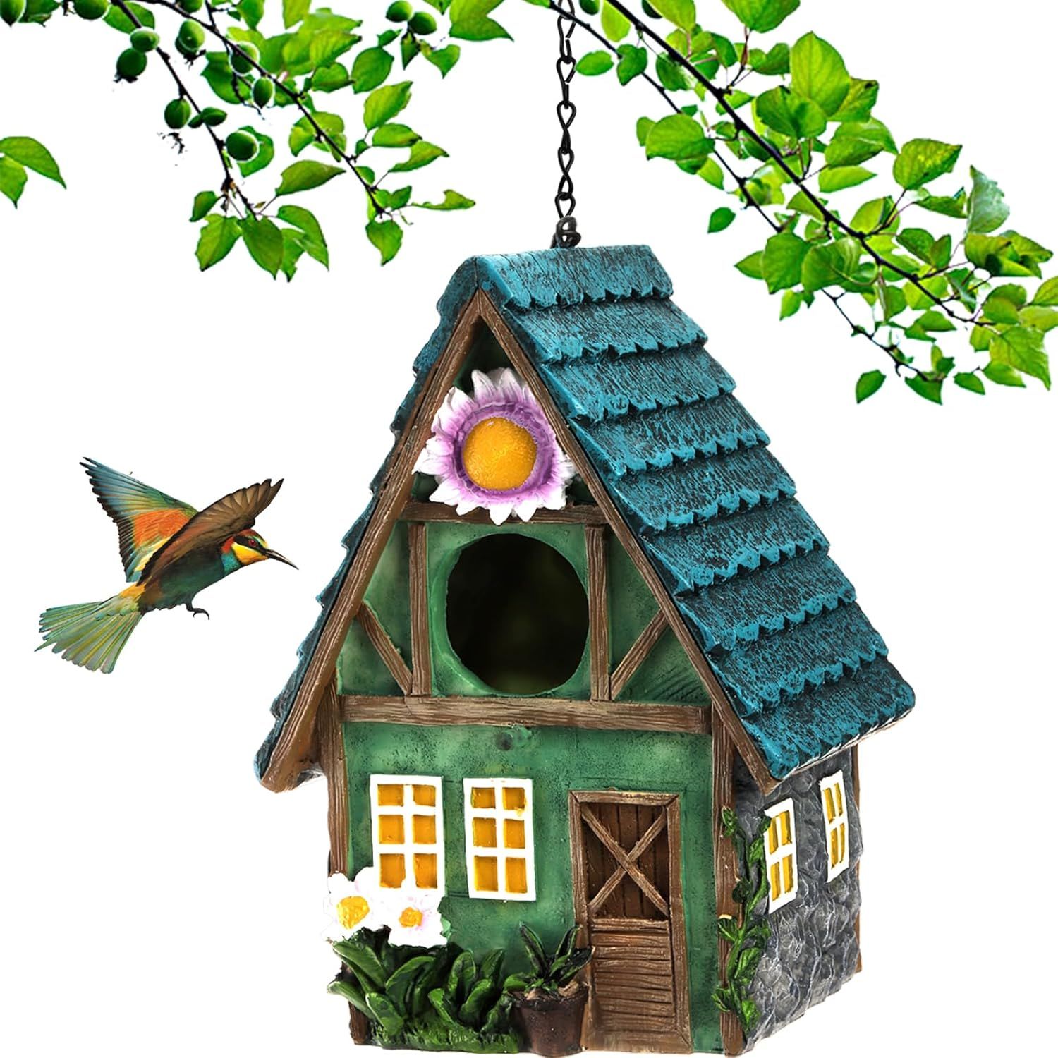 Wuweot Garden Bird House for Outdoors, Clearance Hanging Bird Nest, Colorful Decorative Cute Resin Birdhouses for Outside Indoors Garden Backyard Decor, Gift for Bird Lovers