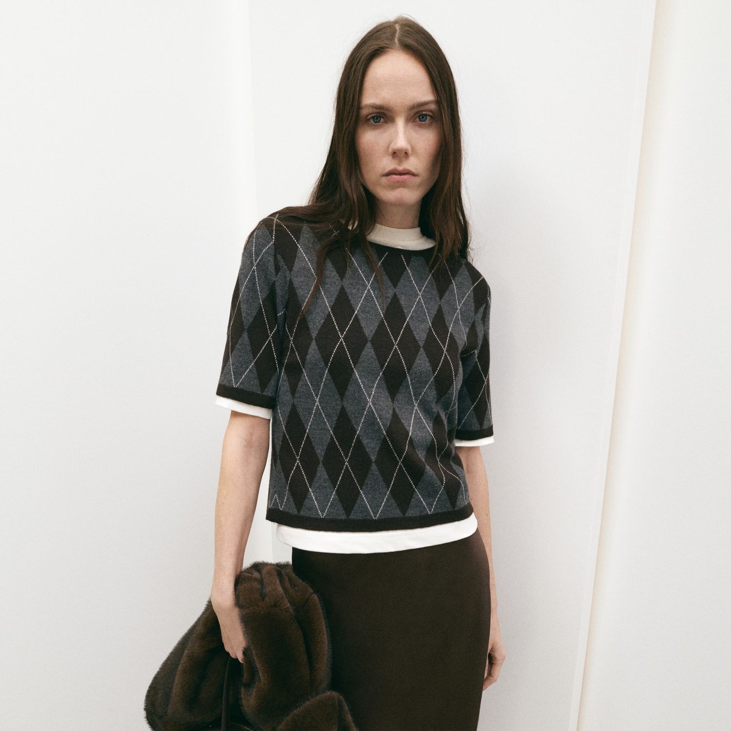 Short-Sleeved Argyle Sweater - Women | Mango United Kingdom