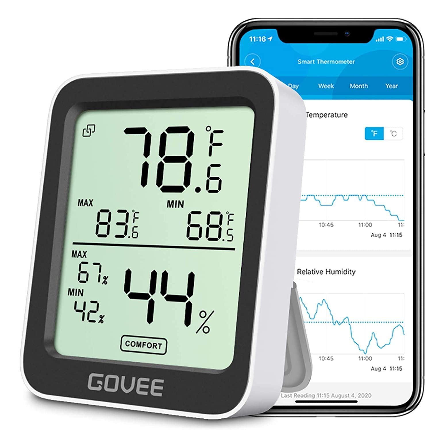 Govee Indoor Hygrometer Thermometer 3 Pack, Bluetooth Humidity Temperature Gauge With Large Lcd Display, Notification Alert With Max Min Records, 2 Years Data Storage Export for Room Greenhouse, Black