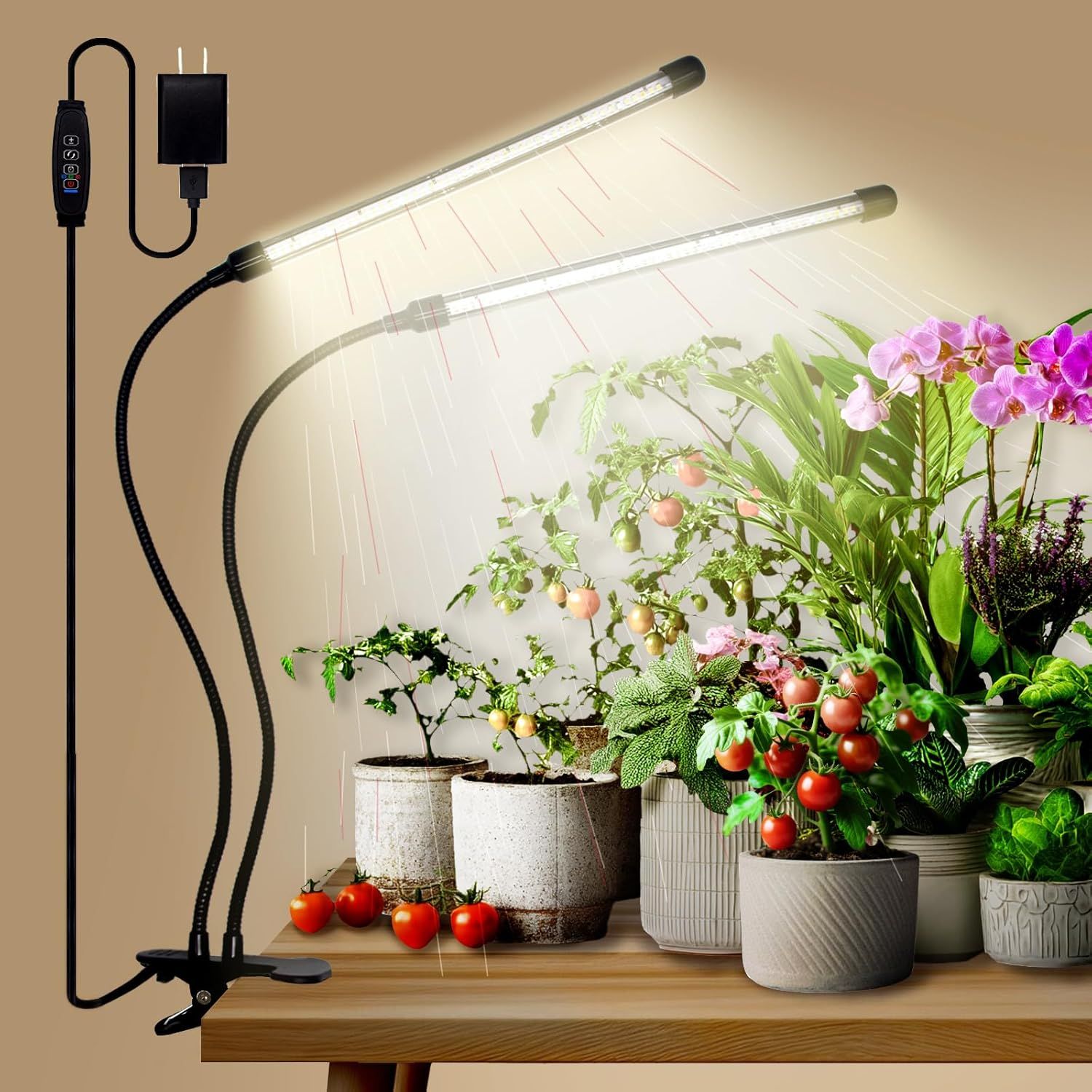 Leoter Grow Light for Indoor Plants - Upgraded Version 80 Led Lamps With Full Spectrum &amp;amp; Red Blue Spectrum, 3/9/12h Timer, 10 Dimmable Level, Adjustable Gooseneck,3 Switch Modes