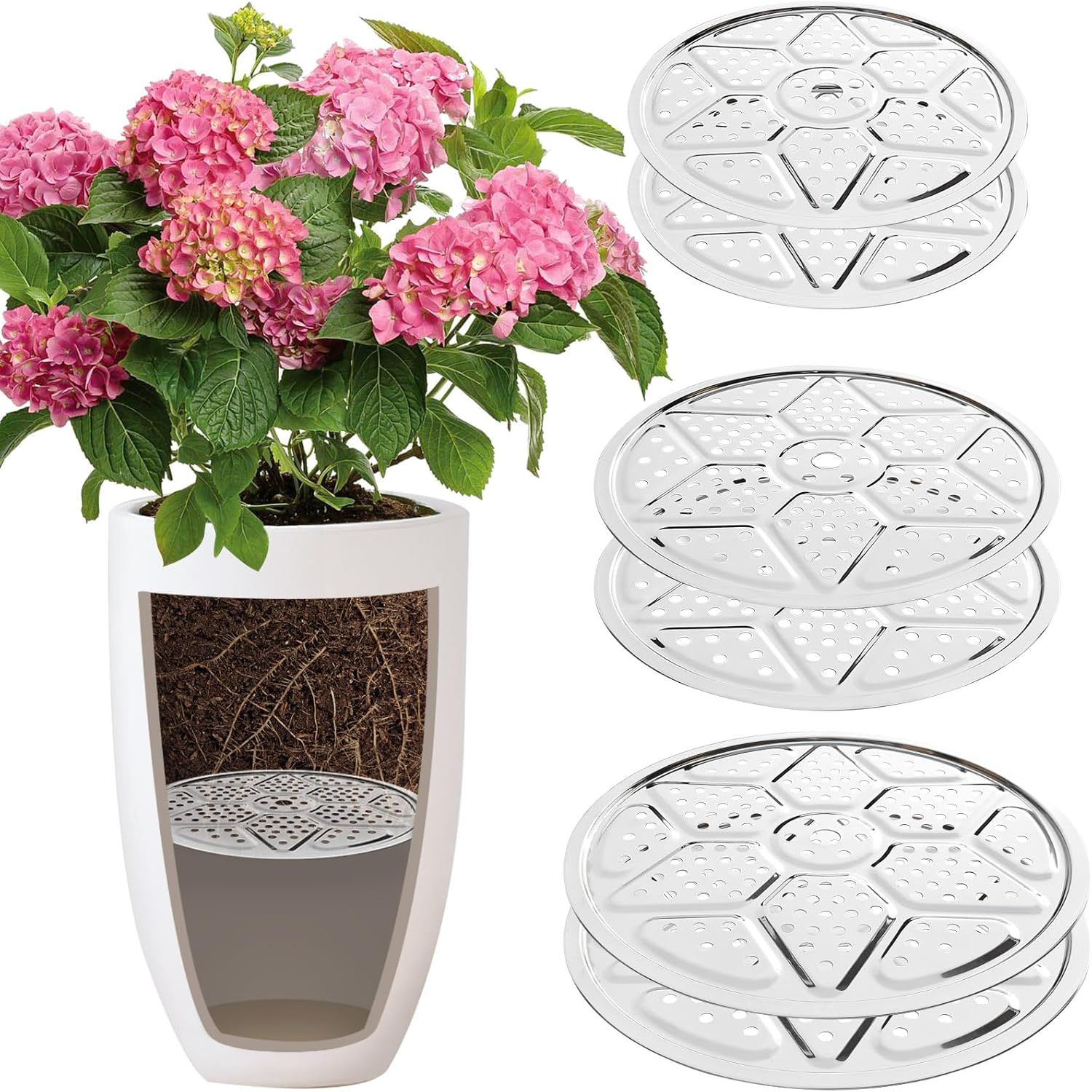 6-Pack 10/11/13-Inch Round Planter Insert, Planter Inserts for Large Pots With Drainage Holes, Use Less Potting Soil, Plant Risers for Inside Pots for Tall or Short Planters for Indoor &amp;amp; Outdoor Use