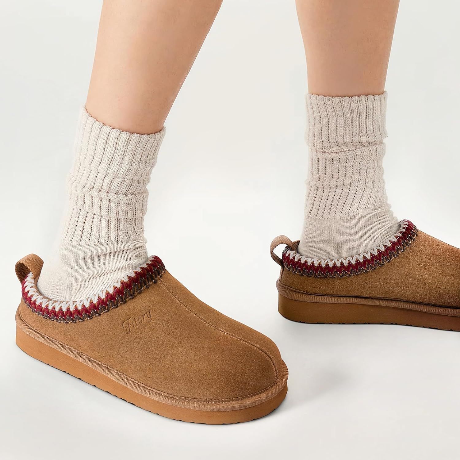 Fitory Women&#039;s Suede Slipper | Flat Short Mini Boots With Fur Fleece | Winter Casual Comfort Shoes Chestnut Size 6