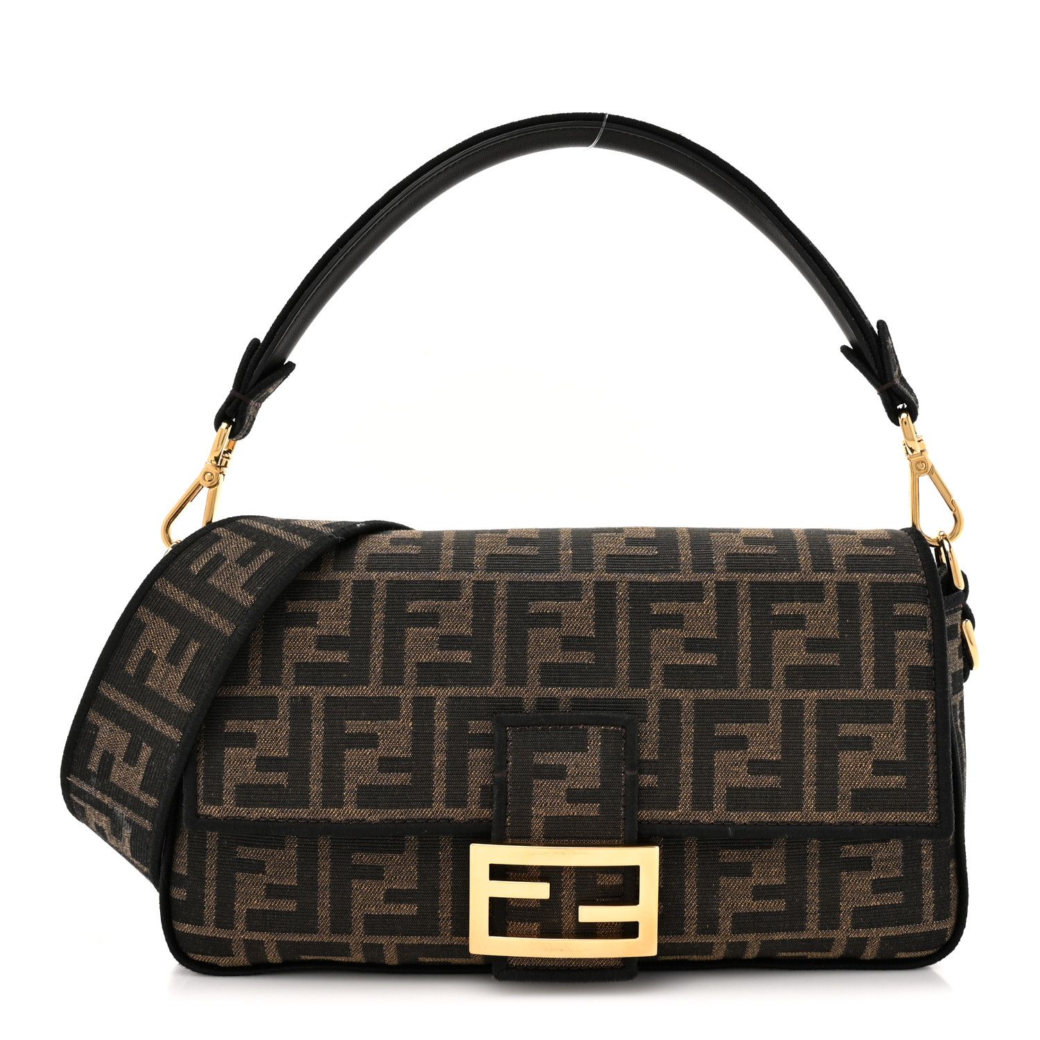 Fendi, Fabric Jacquard FF 1974 Medium Baguette Tobacco Moro Black