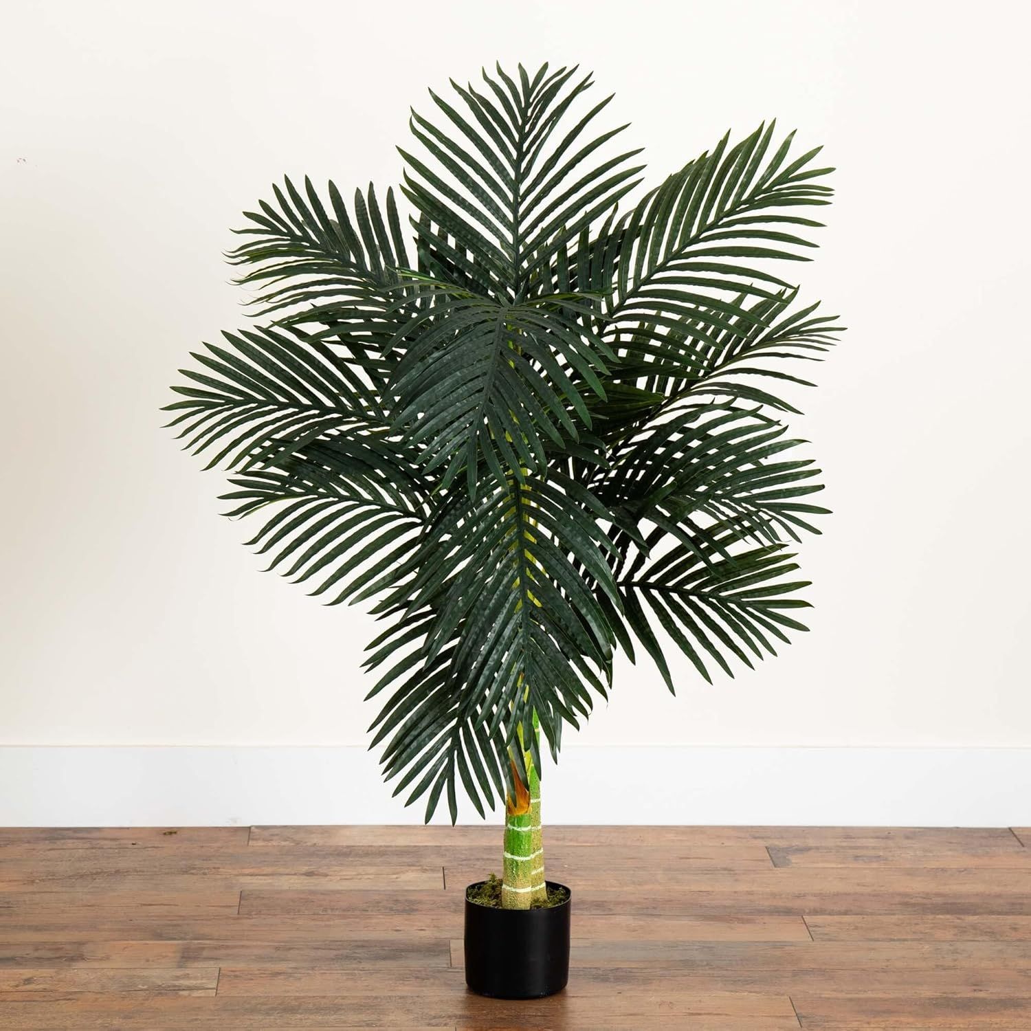 4ft Golden Cane Palm Double Stalk Artificial Tree With Lush Realistic Foliage - Maintenance-Free Indoor Faux Palm Plant for Living Room, Easy Setup Synthetic Palm, Perfect Tropical Decoration