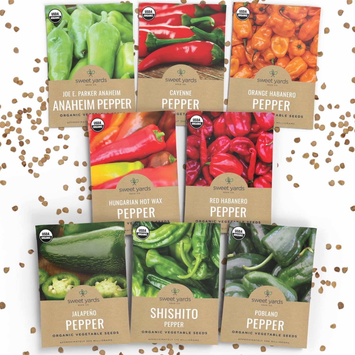 Organic Hot Pepper Seeds Variety Pack - 8 Individual Packs - 2026 Season - Habanero, Jalapeno, Cayenne, Anaheim and More! for Indoor &amp;amp; Outdoor Planting (non-Gmo, Certified Organic)