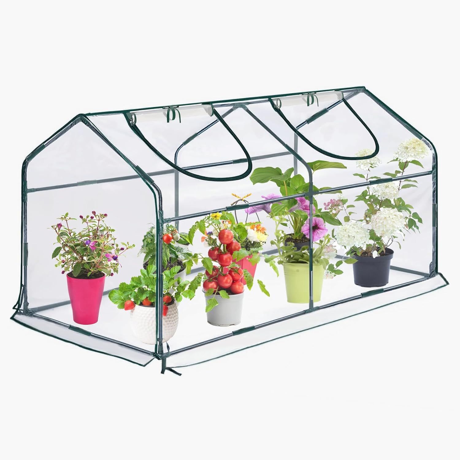 Kborover Mini Greenhouse for Outdoor,portable Small Tunnel Greenhouses for Outdoors With Roll Up Zipper Door for Gardening Plant,uv Waterproof Cover With 8 Ground Stakes (clear, 71&quot; X 36&quot; X 36&quot;)