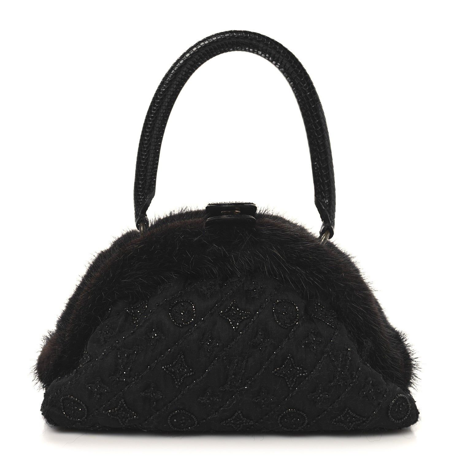 Louis Vuitton Mousseline Mink Lizard Beaded Demi Lune Mm Black