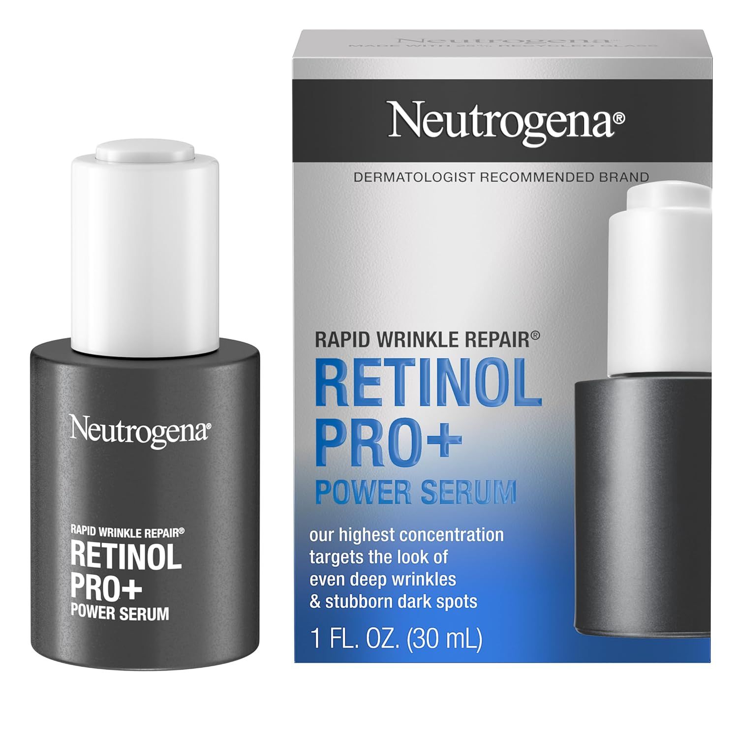 Neutrogena Rapid Wrinkle Repair Retinol Pro+ Power Facial Serum, Gentle Anti-Aging Face Serum With Pure Retinol &amp;amp; Nourishing Emollients, Non-Comedogenic, Paraben-Free, 1 Fl. Oz