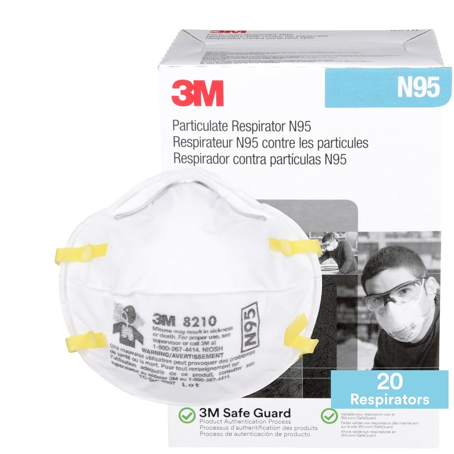 3m 8210 Particulate Respirator, N95, Pack of 20 Disposable Respirator, Niosh Approved, Two-Strap Cup Style Design, Lightweight With Cushioning Nose Foam