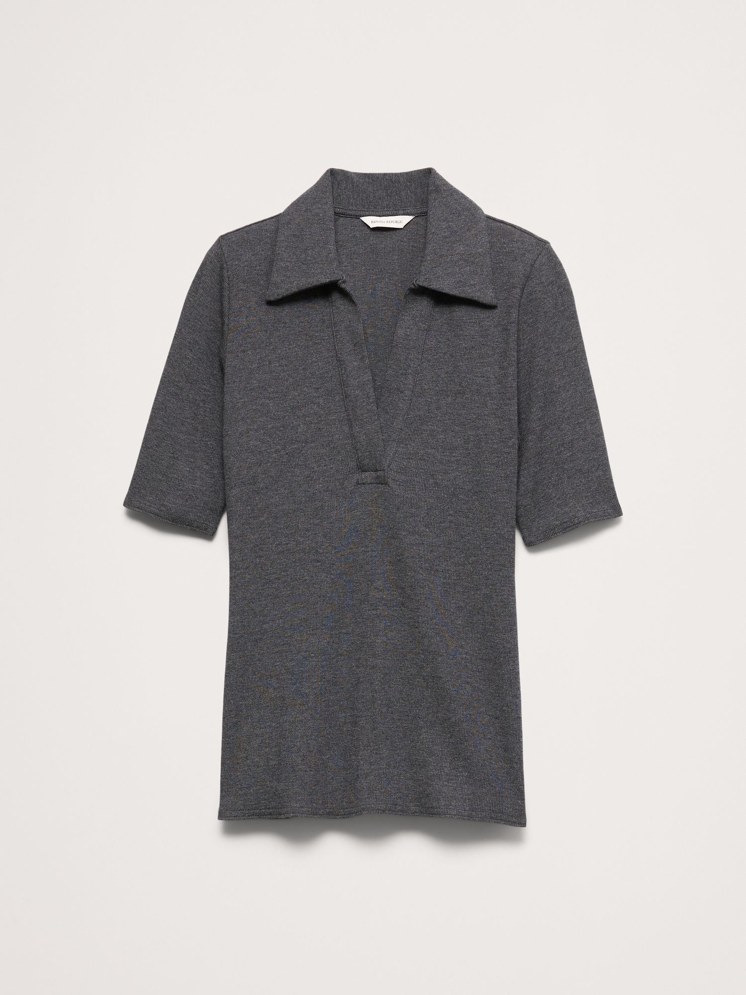 Ribbed Elbow-Sleeve Polo