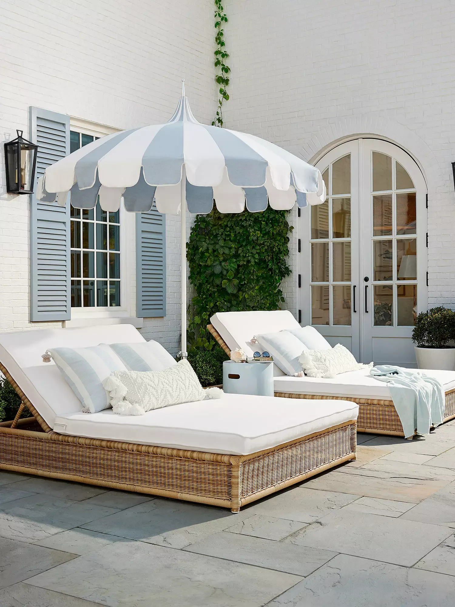 outdoor chaise lounges on a patio