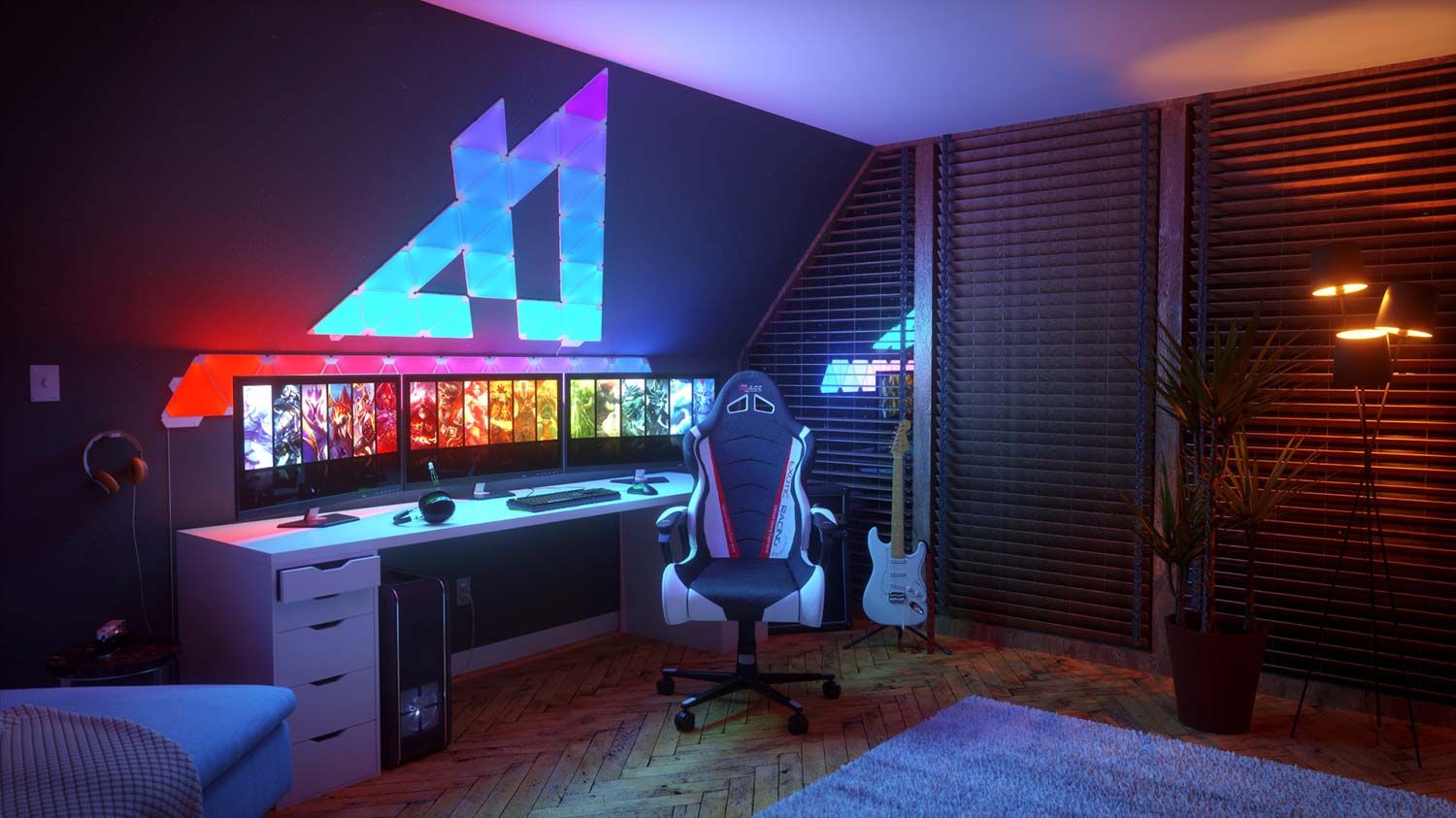 (新品) Nanoleaf AuroraSmarterKit Fixtureless smart panels illuminate with Lego-like construction