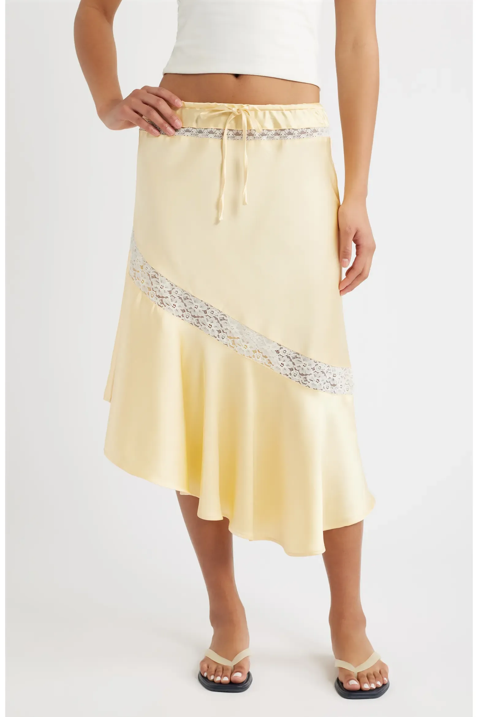 Damson Madder, Delphia Lace Inset Asymmetric Satin Skirt (Was $160)