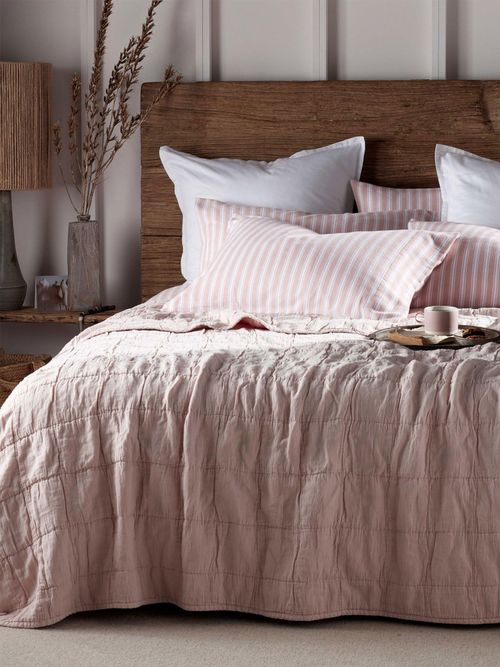 Blush Pink Finn 100% Cotton Quilted Throw