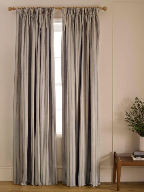 French Blue Stripe Twill Blackout Curtain