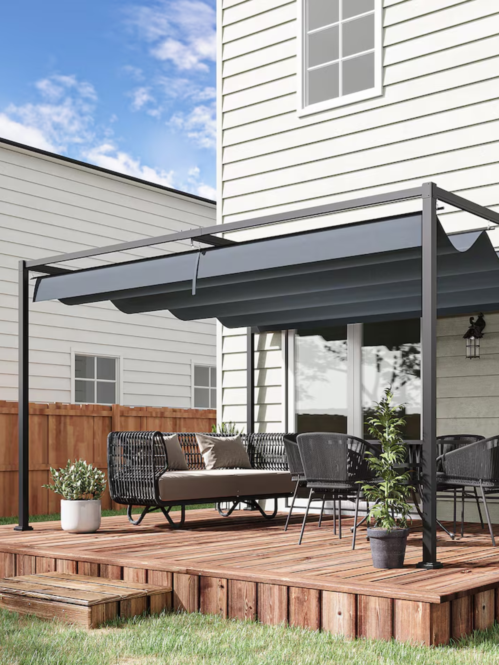 Outsunny 4 X 3(m) Metal Outdoor Pergola With Retractable Roof, Outdoor Gazebo With Drainage Holes for Garden, Patio, Lawn, Grey