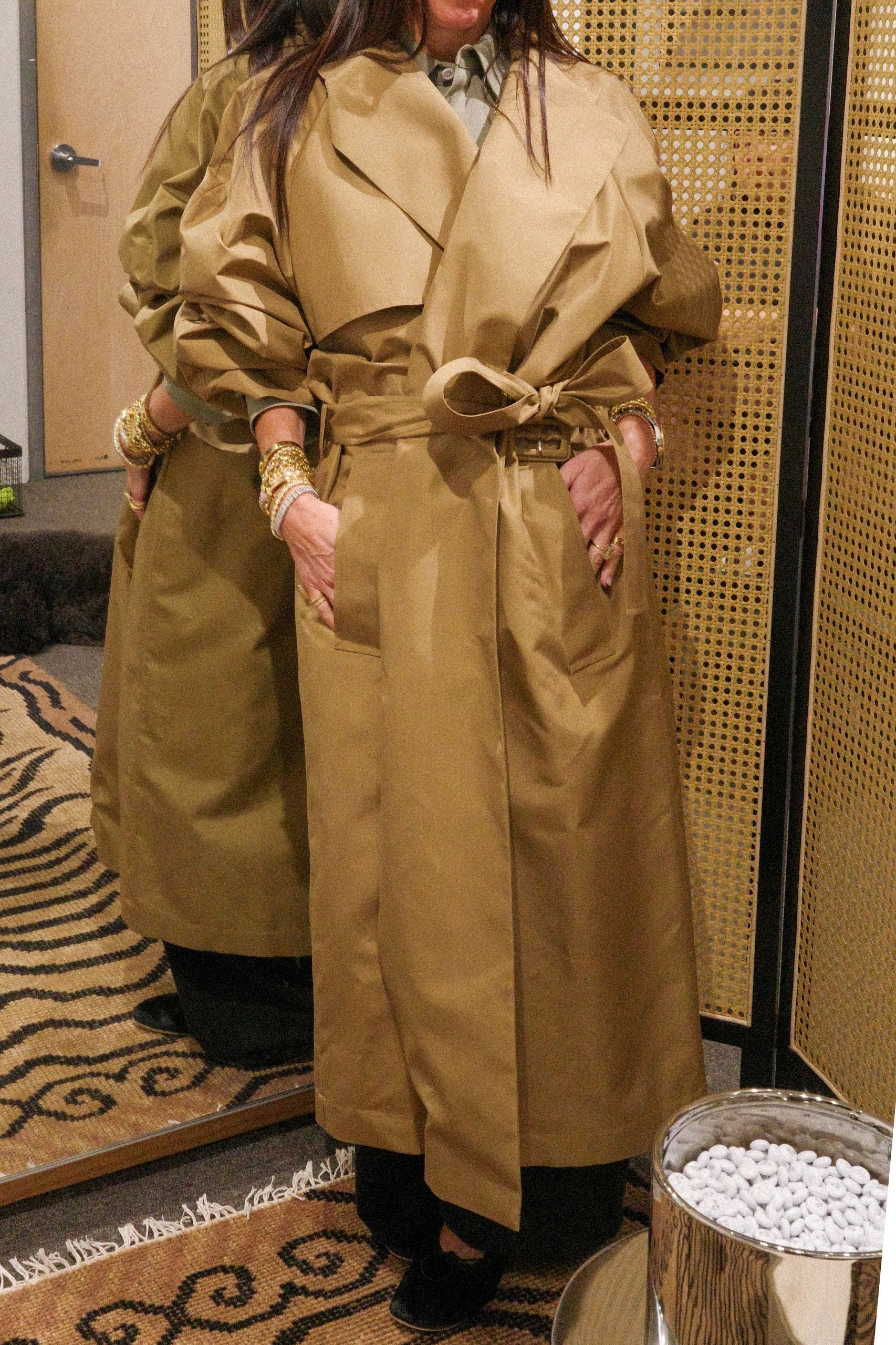 Marci Hirshleifer models a classic trench coat for fall