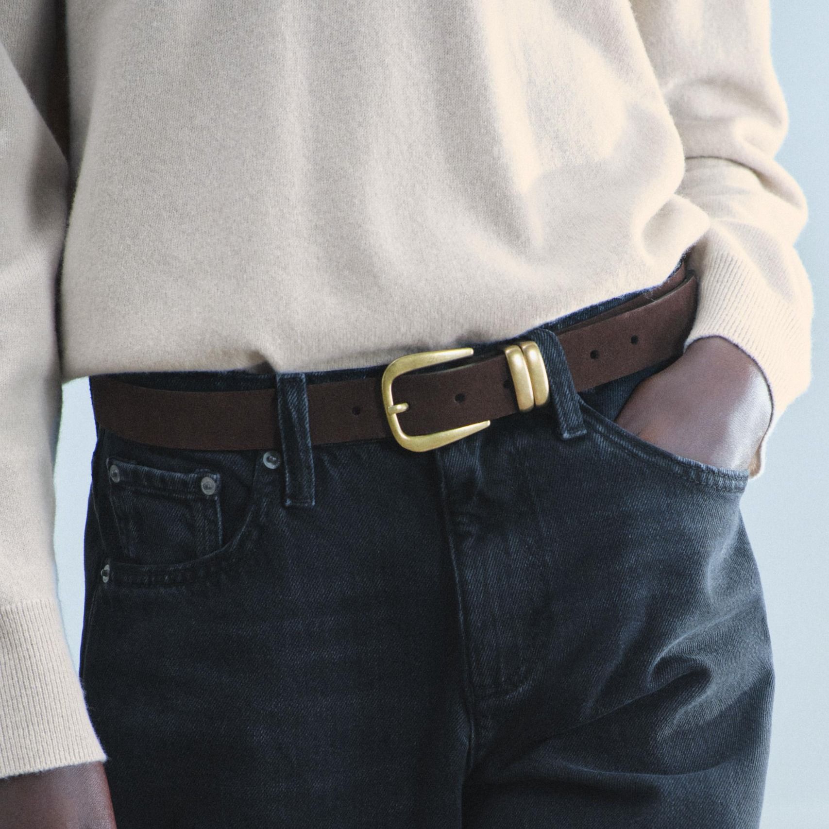 100% Split Suede Leather Belt With Double Loop - Chocolate - 30