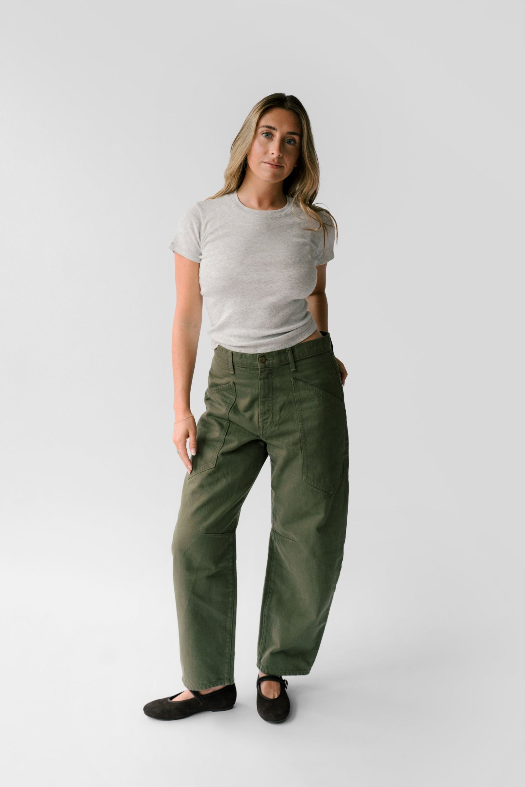 Petite Mid-Rise Barrel Jean - the Ali in Olive