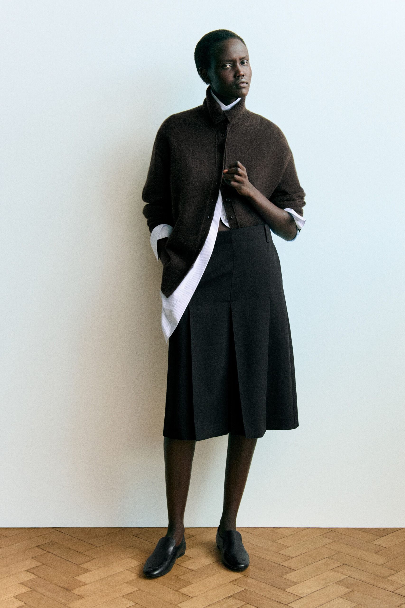 Box-Pleat Wool Midi Skirt