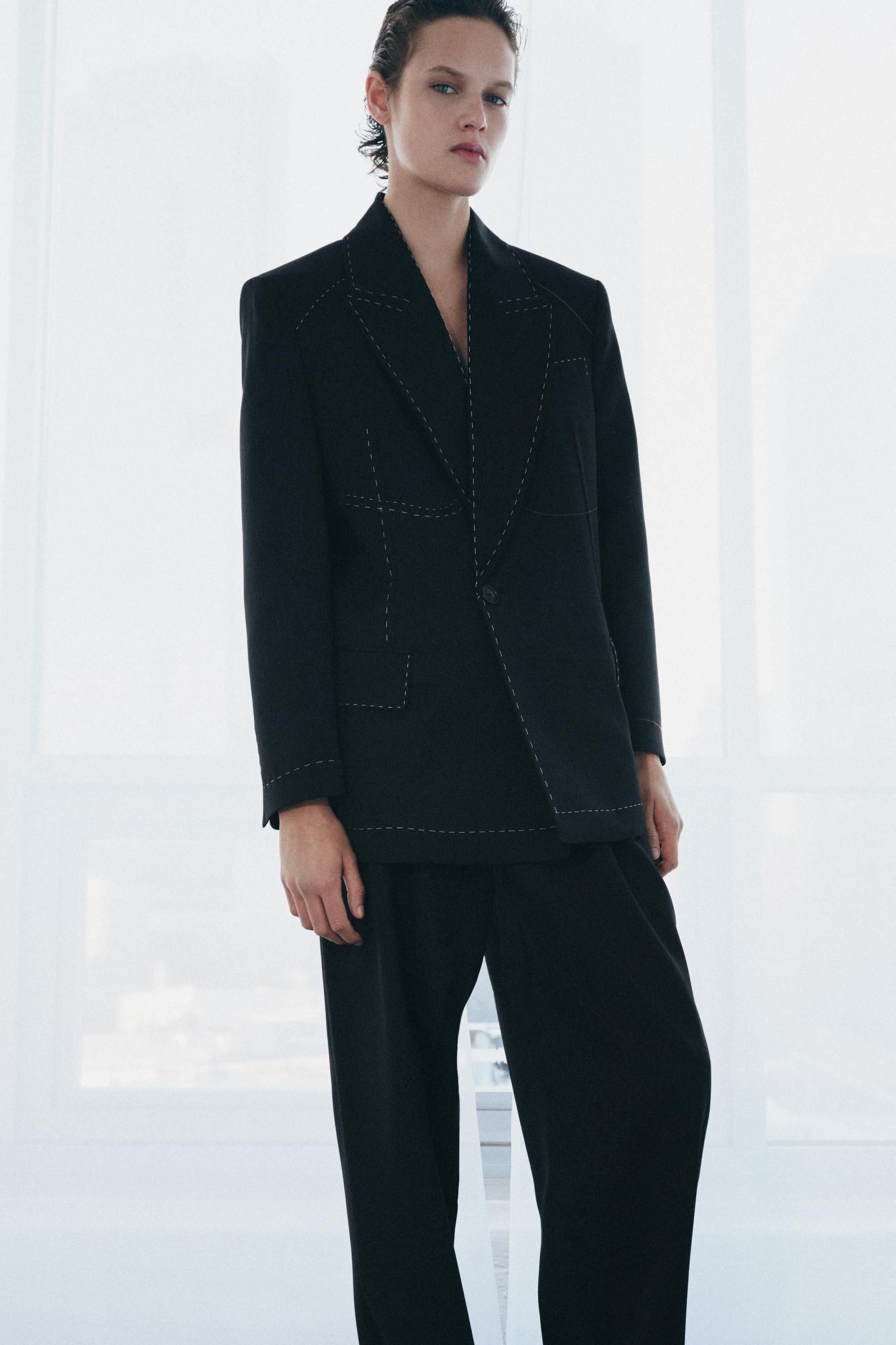 Contrast Topstitching Blazer Zw Collection Limited Edition