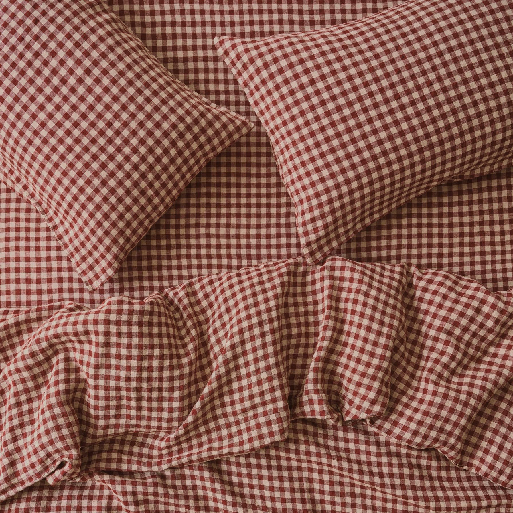 Rhubarb Gingham Linen Blend Duvet Cover