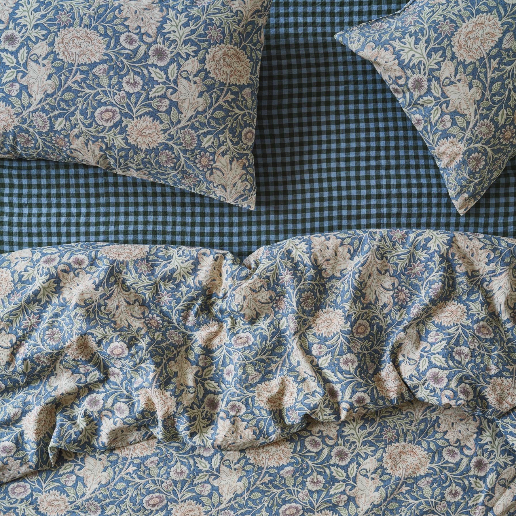 Webbs Blue Double Bough Linen Blend Duvet Cover