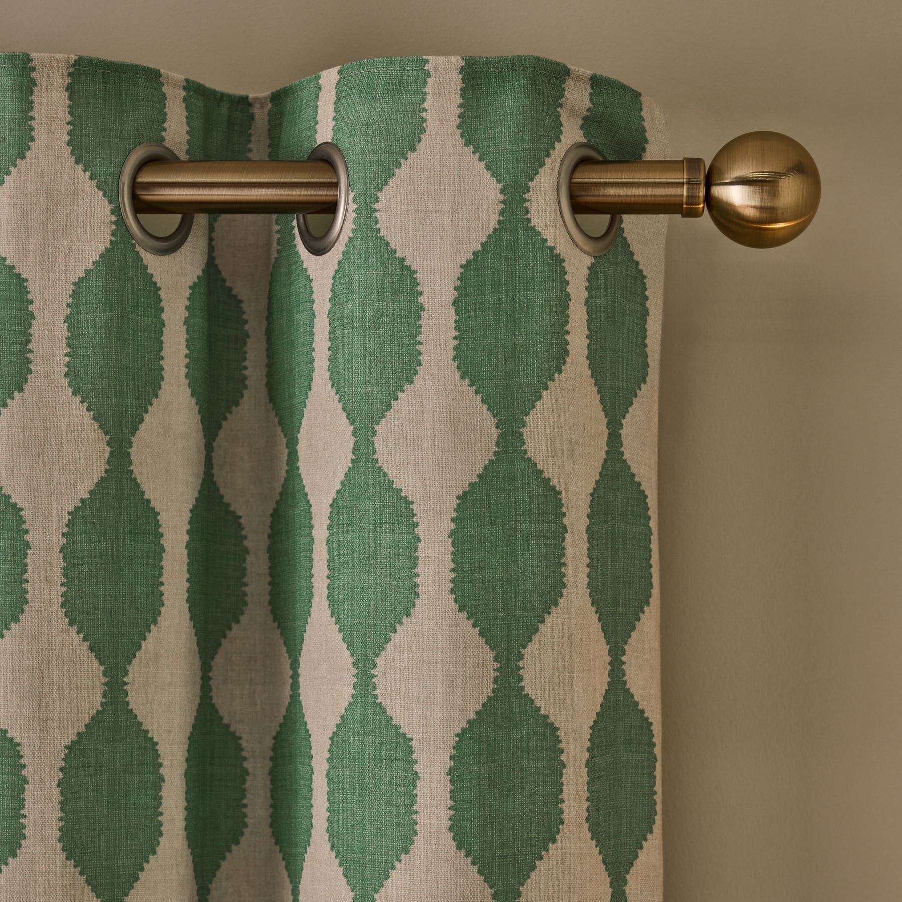 Green/natural Wiggle Print Touch of Linen Eyelet Lined Curtains
