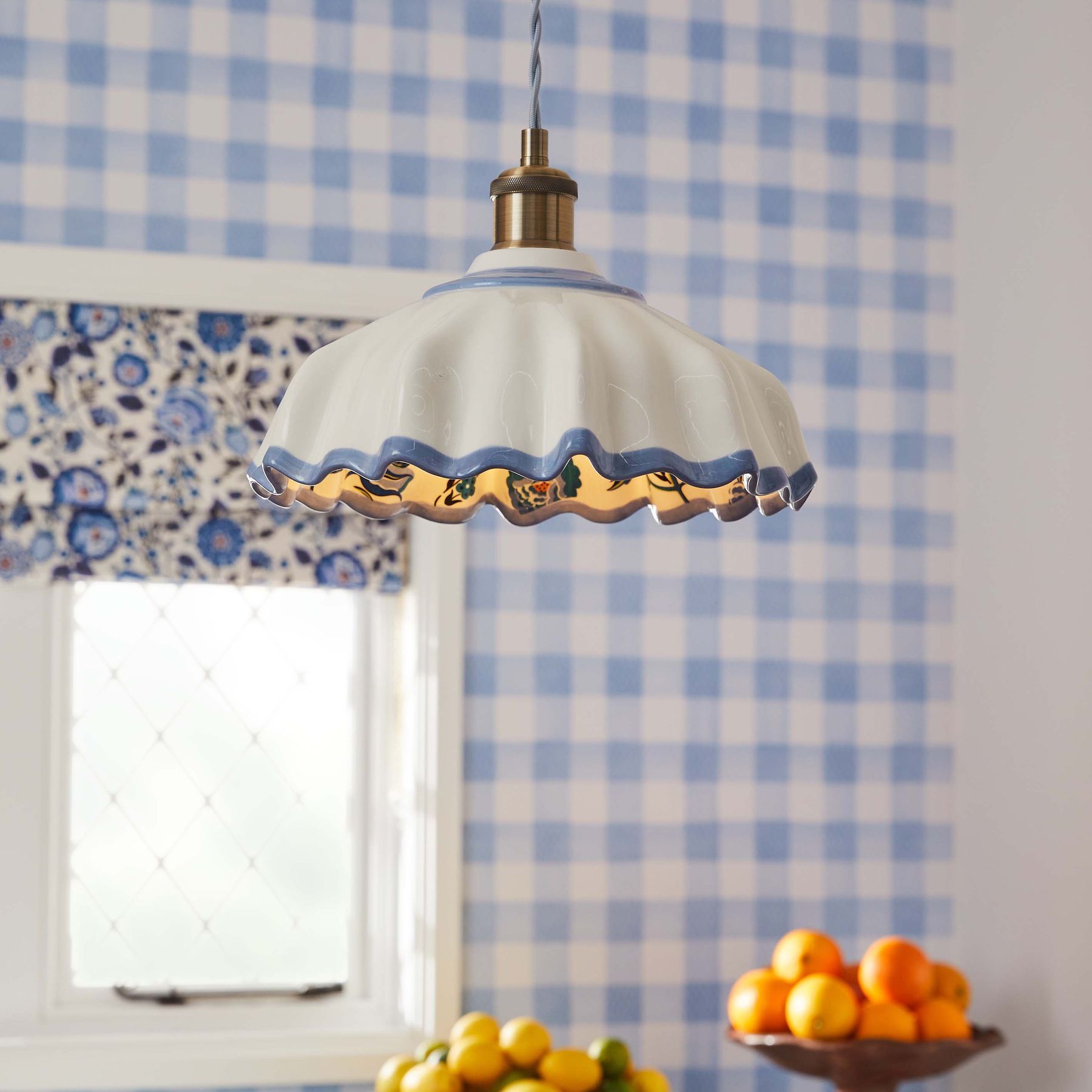Cath Kidston Cream/blue Ceramic Folded Ceiling Pendant - Size One