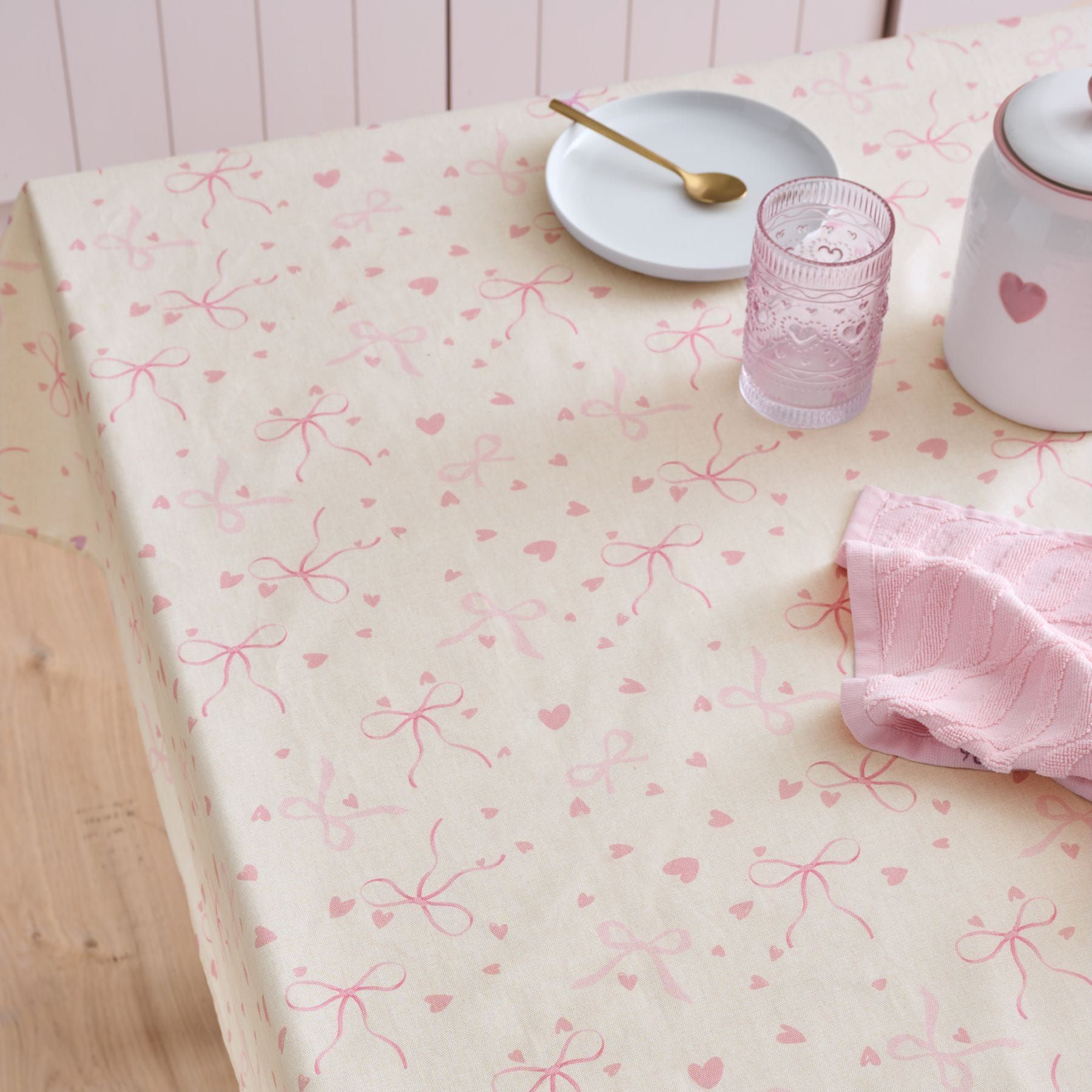 Pink Hearts and Bows Wipe Clean Tablecloth