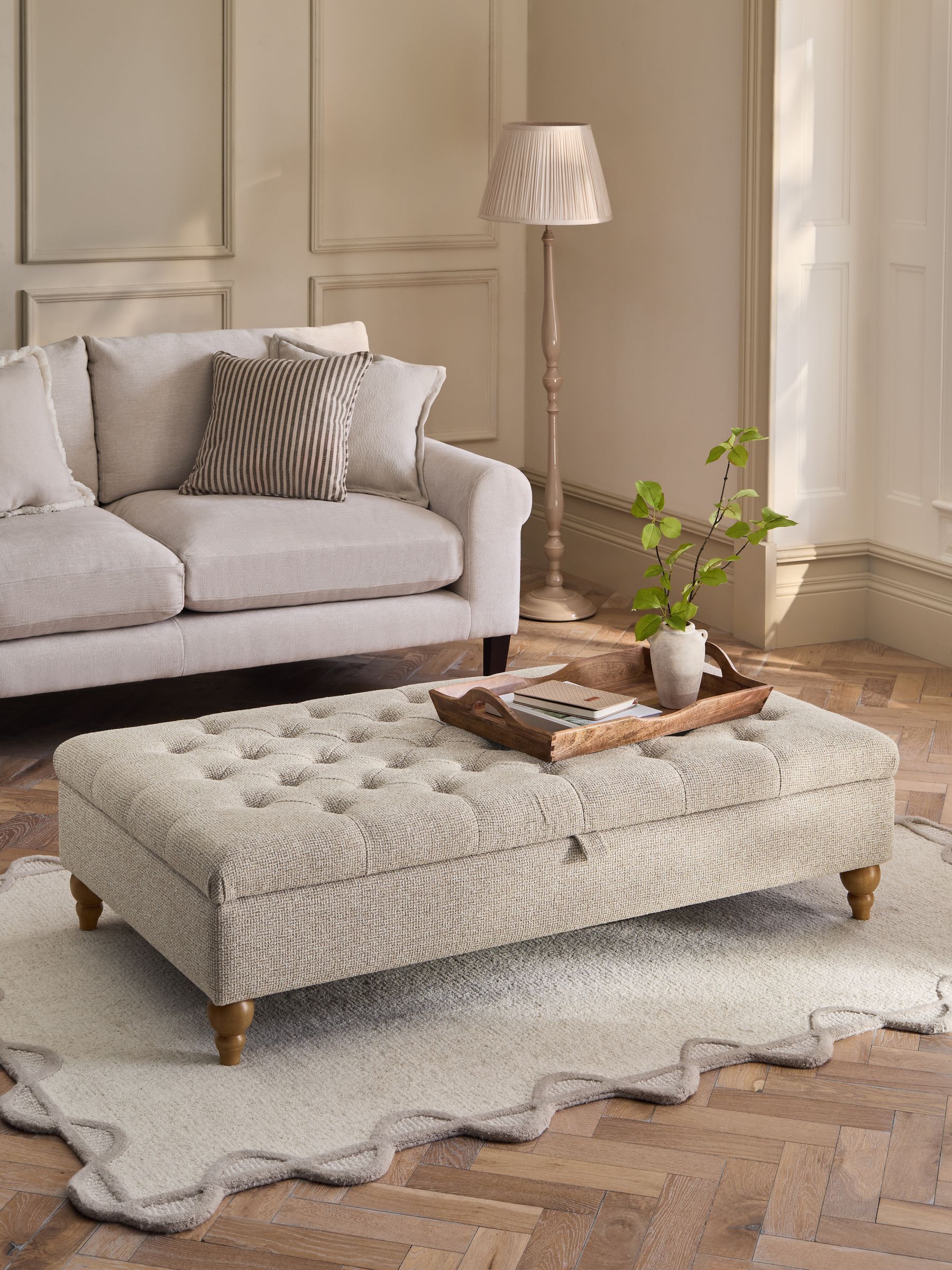 Textured Boucle Weave Mid Natural Albury Xl Storage Footstool - Size One