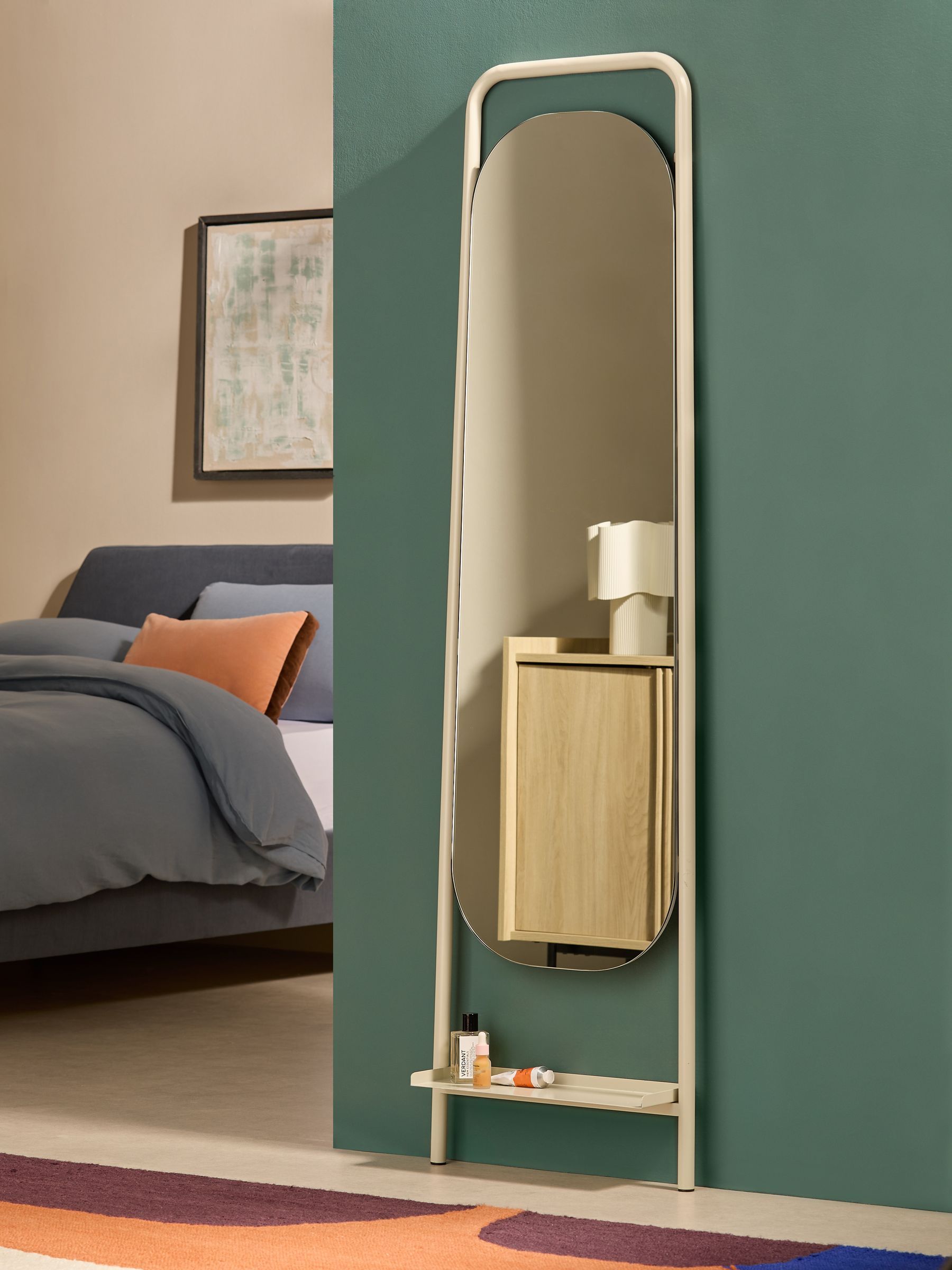 Made.com Cream Sylas Full Length Leaner Mirror With Shelf - Size One