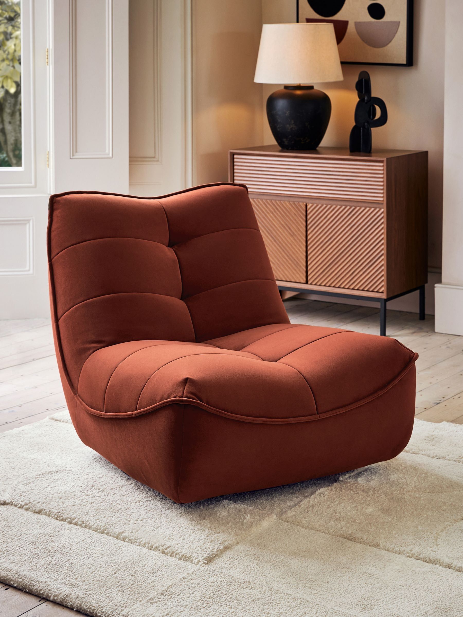 Soft Velvet Rust Brown Lucca Swivel Accent Chair - Size One