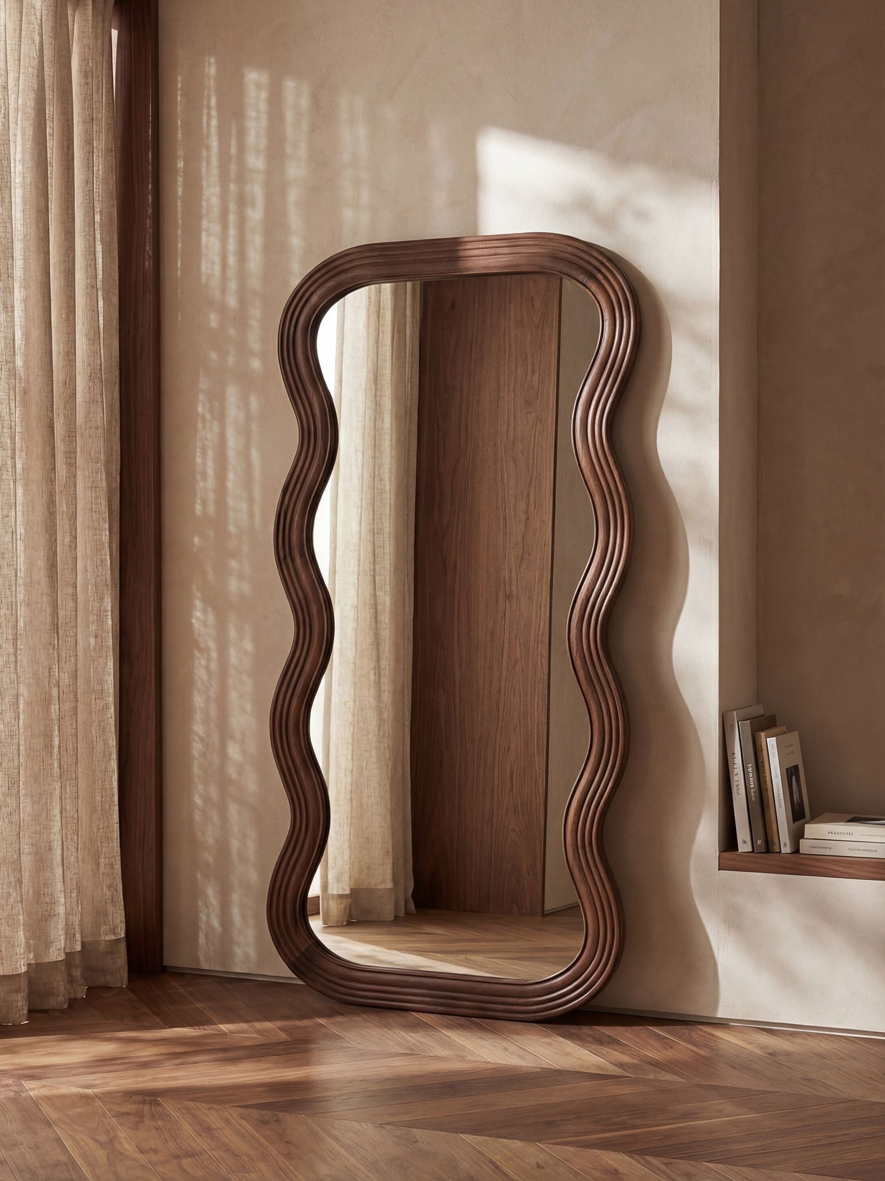 Cult Furniture Walnut Ridley Wavy Full Length Mirror - Size One