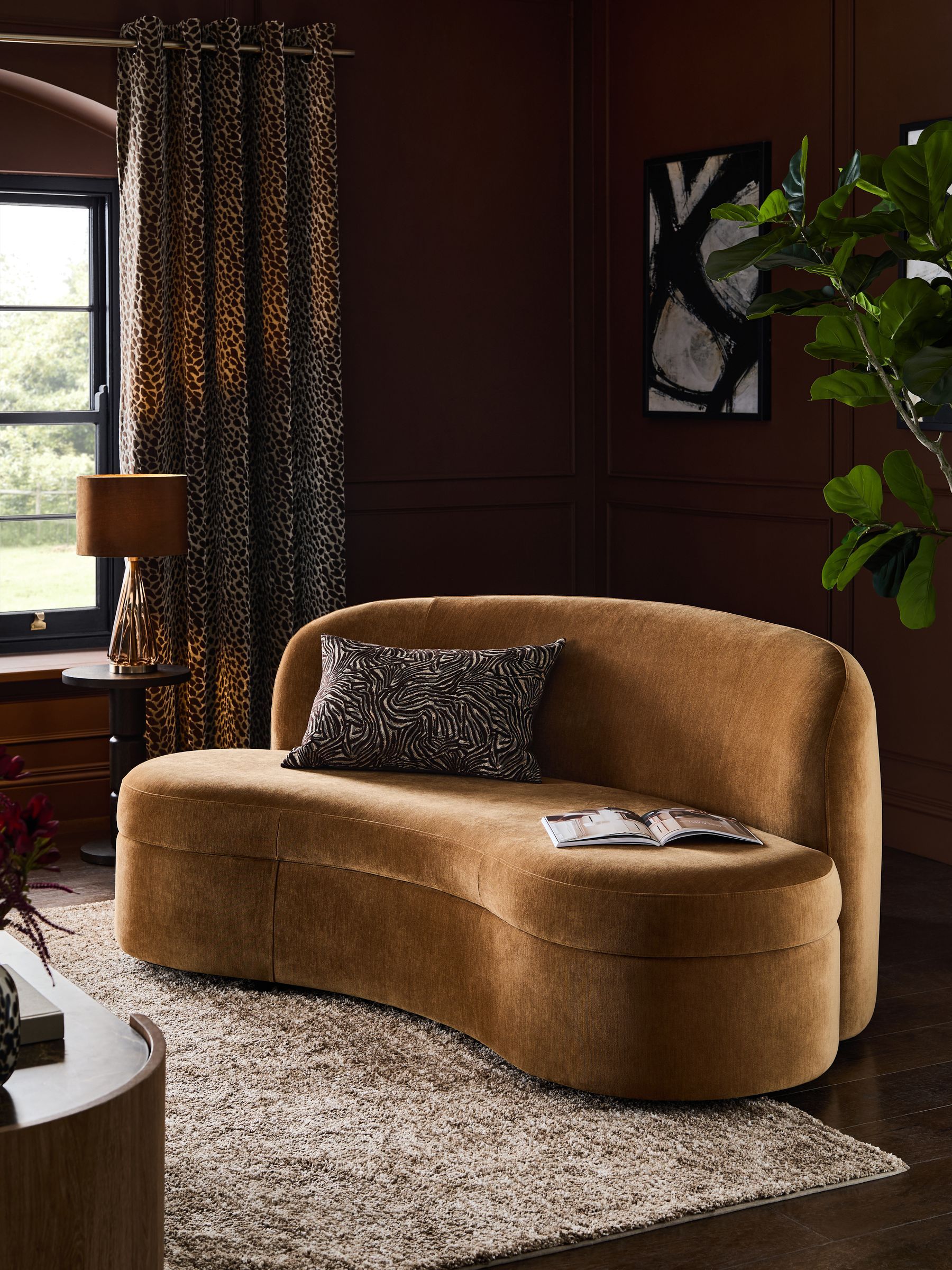 Relaxed Chenille Tofffee Brown Leila Curve 3 Seater Sofa - Size One