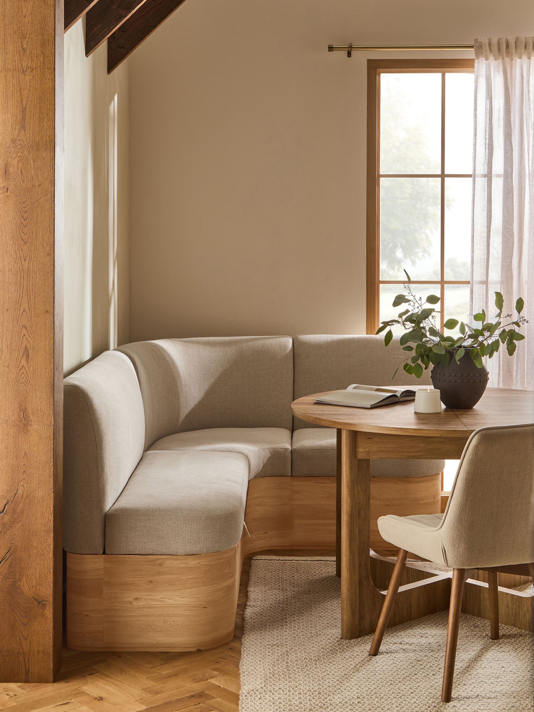 Tweedy Plain Light Natural Noa Curve Right Hand Corner Storage Dining Bench - Size One