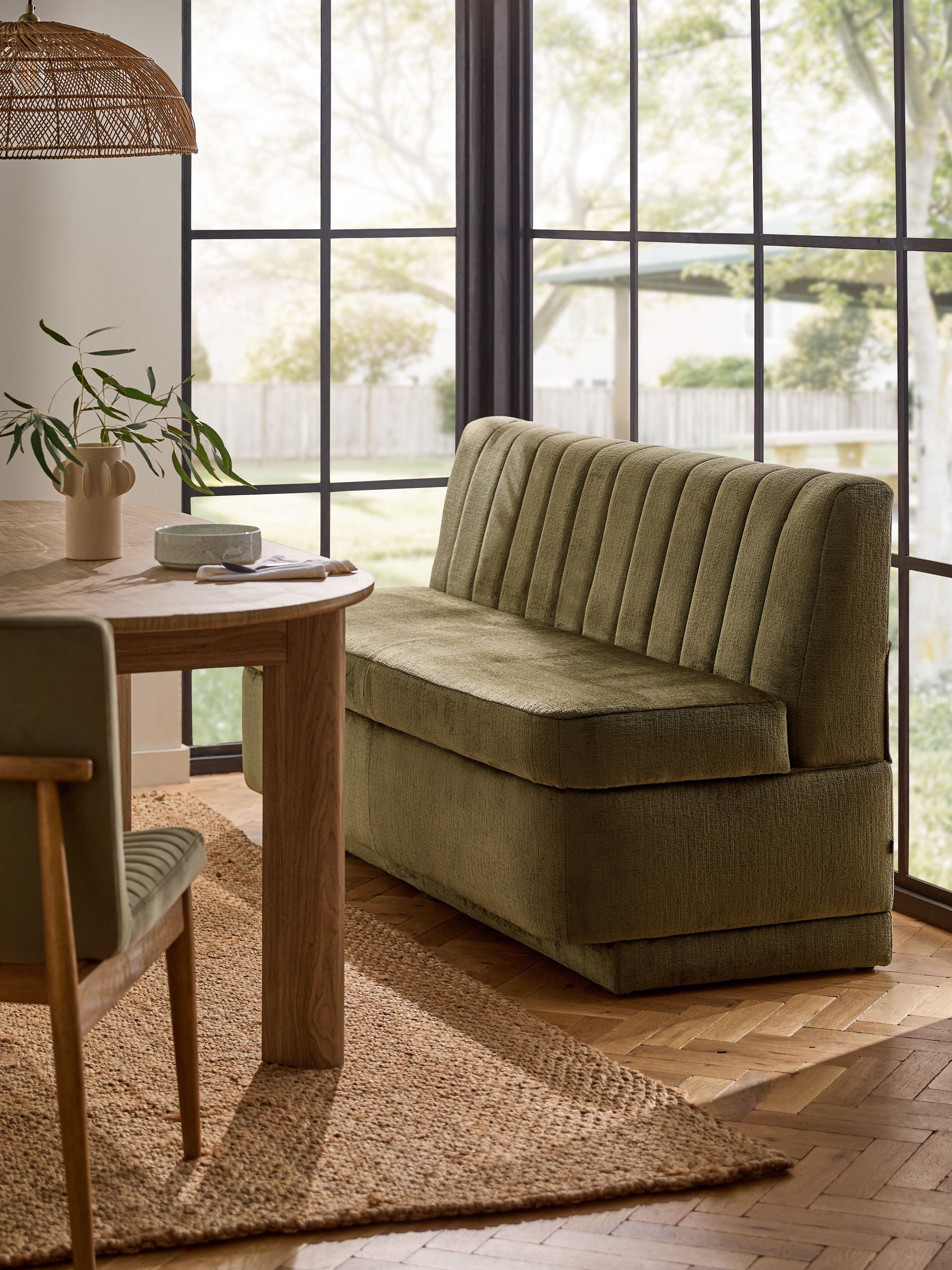 Plush Chenille Moss Green Anderson Storage Dining Bench - Size One