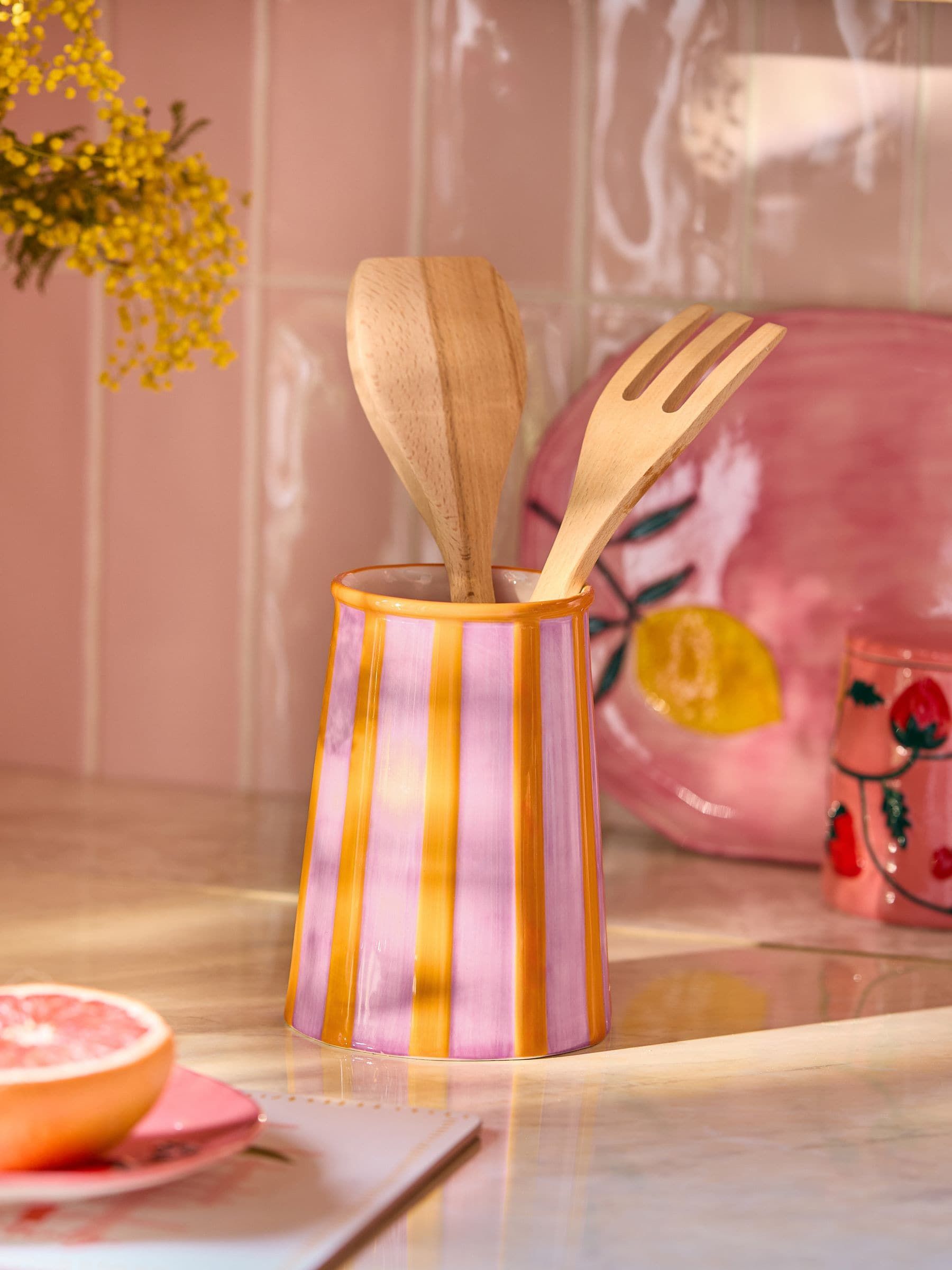 Pink Stripe Utensil Pot - Size One