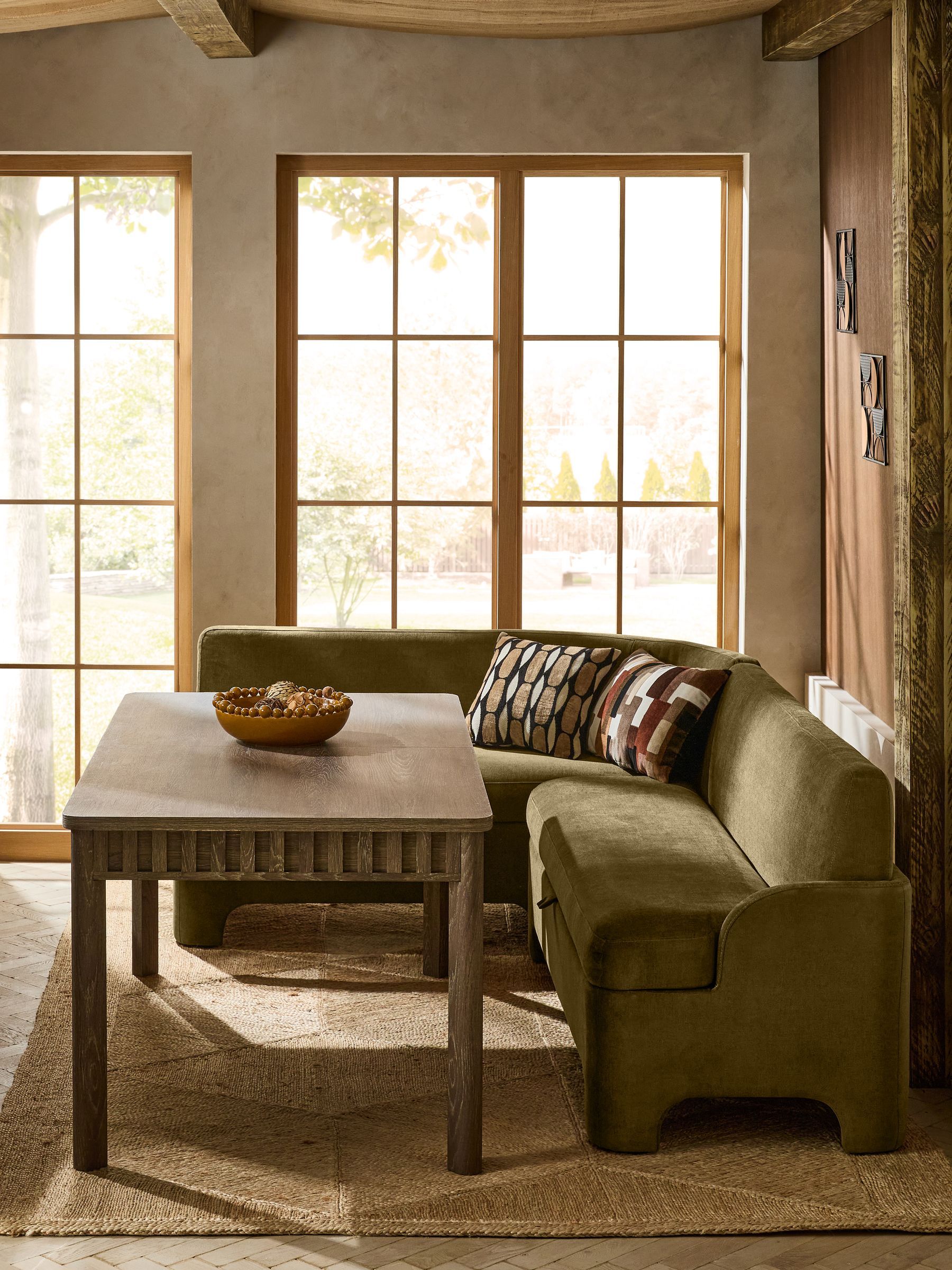 Fine Chenille Moss Green Ebony Corner Dining Bench - Size One