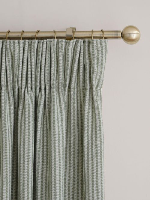 Green Brushed Stripe Pencil Pleat Lined Curtains 